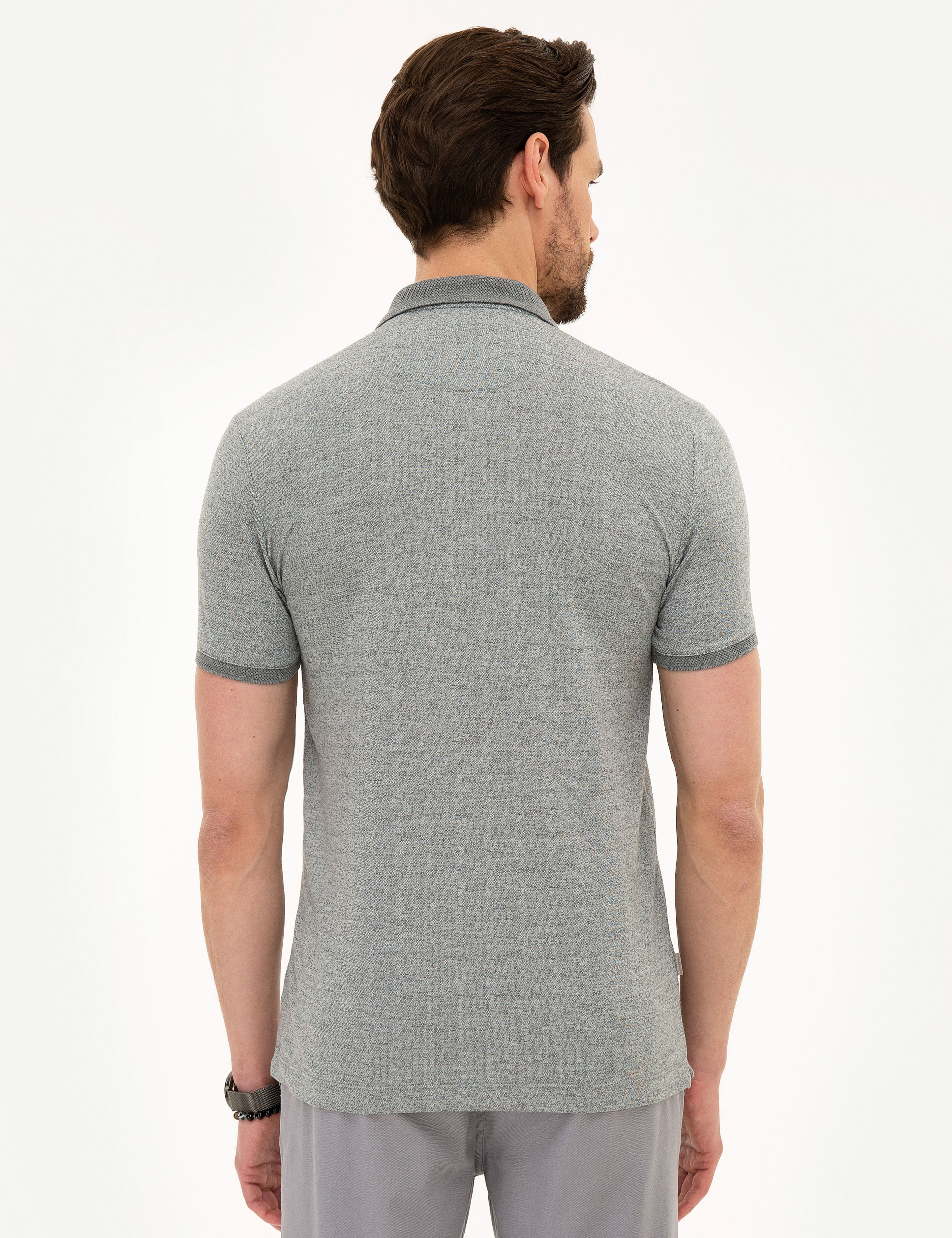 Gri Melanj Slim Fit Polo Yaka Tişört - Image 3