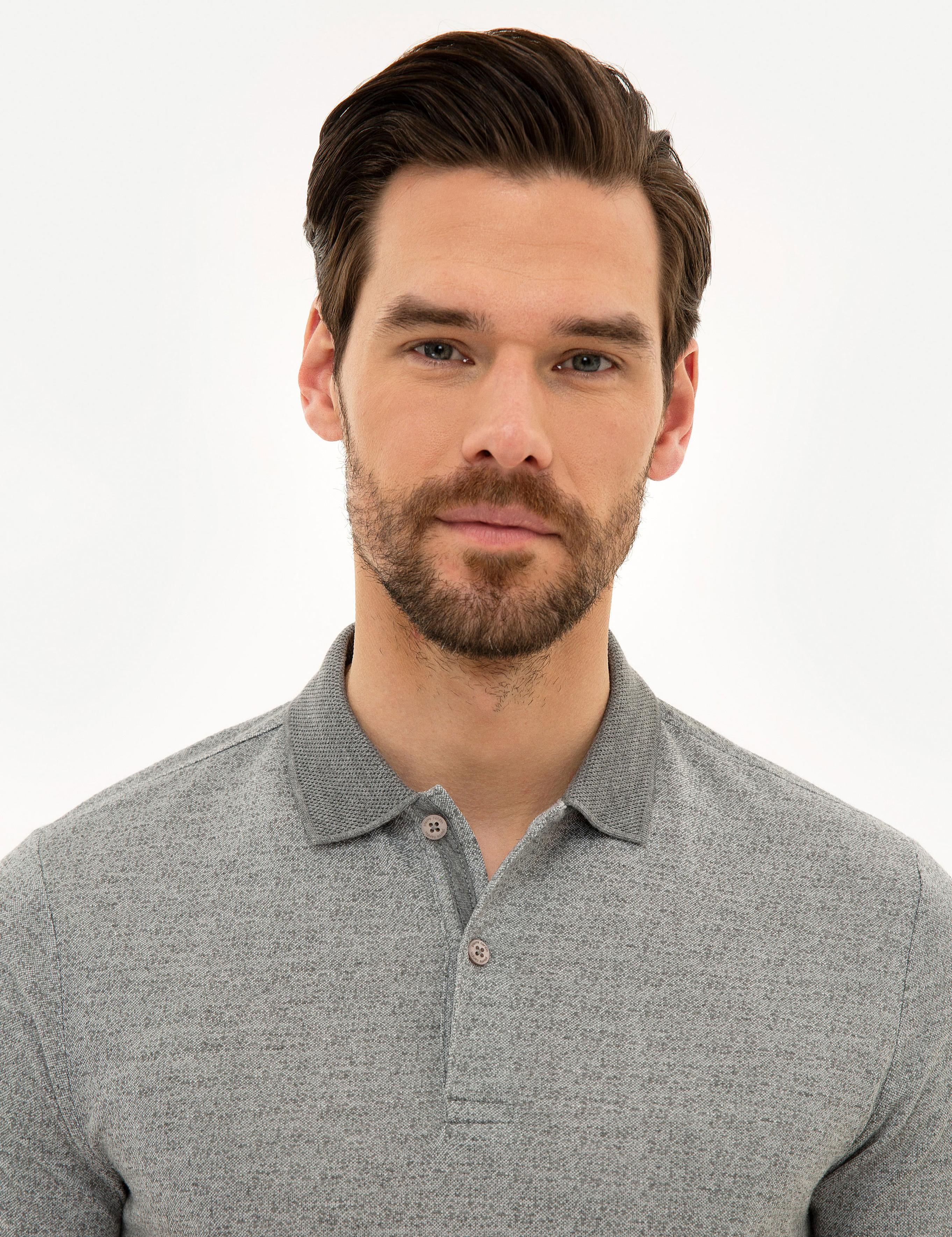 Gri Melanj Slim Fit Polo Yaka Tişört