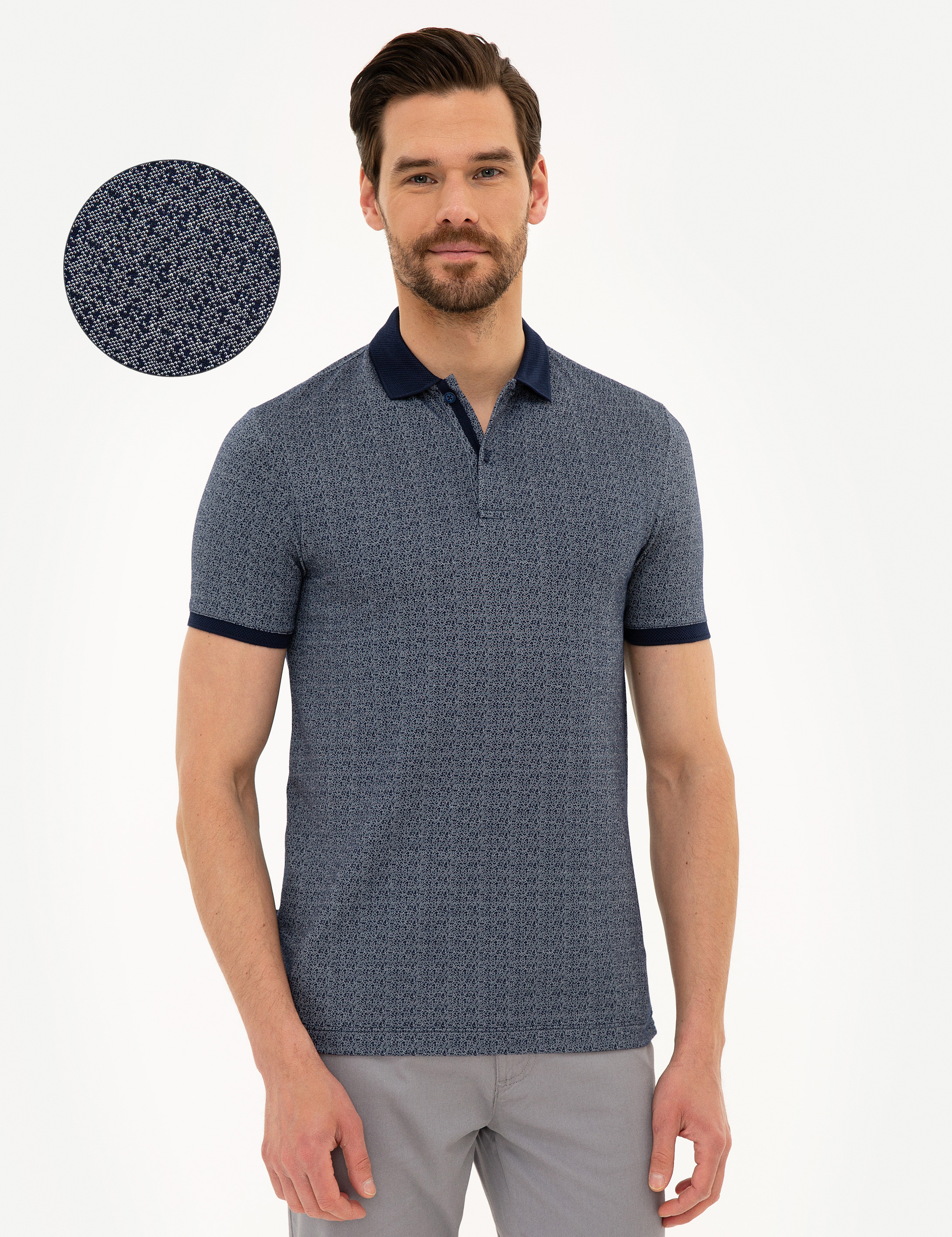 Lacivert Slim Fit Polo Yaka Tişört - Image 1