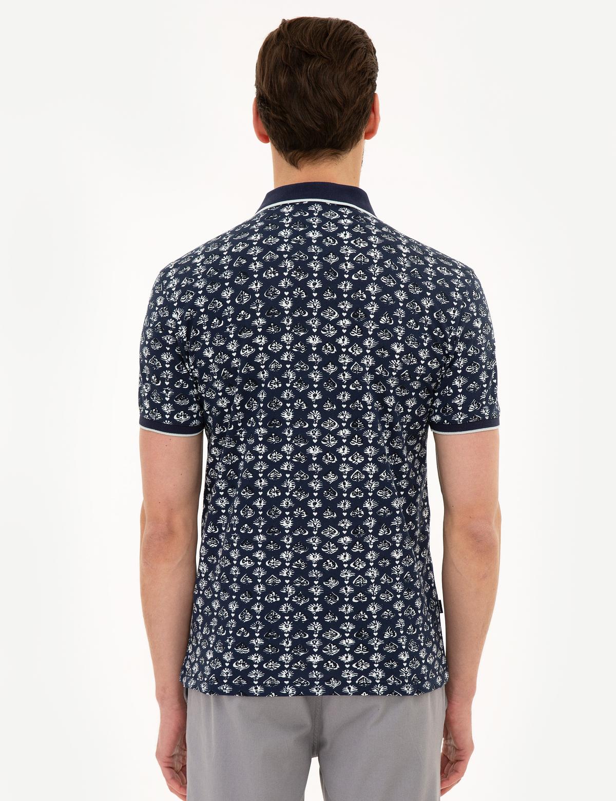 Lacivert Slim Fit Baskılı Polo Yaka Tişört - 50218649023