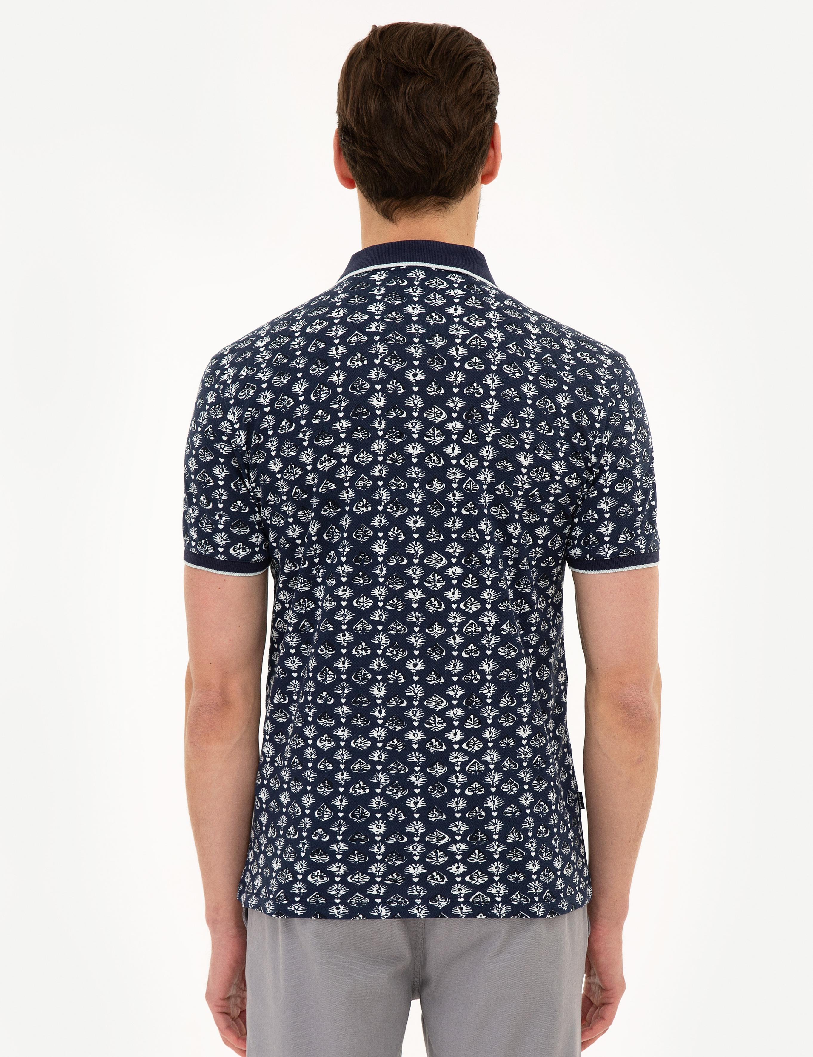 Lacivert Slim Fit Baskılı Polo Yaka Tişört