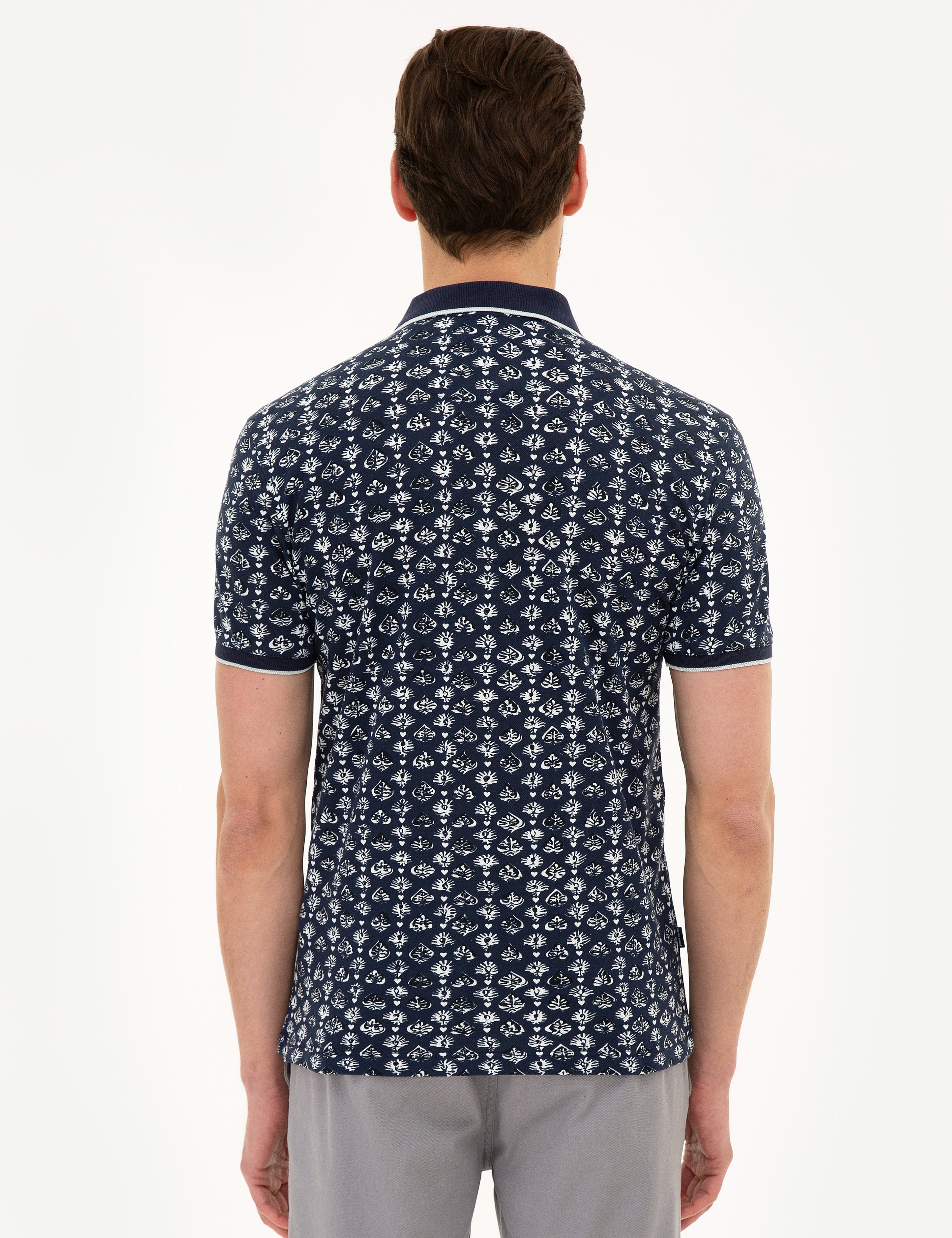 Lacivert Slim Fit Baskılı Polo Yaka Tişört