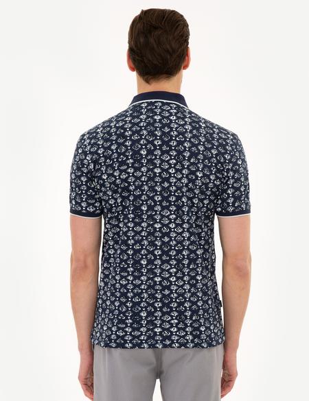 Lacivert Slim Fit Baskılı Polo Yaka Tişört - 50218649023