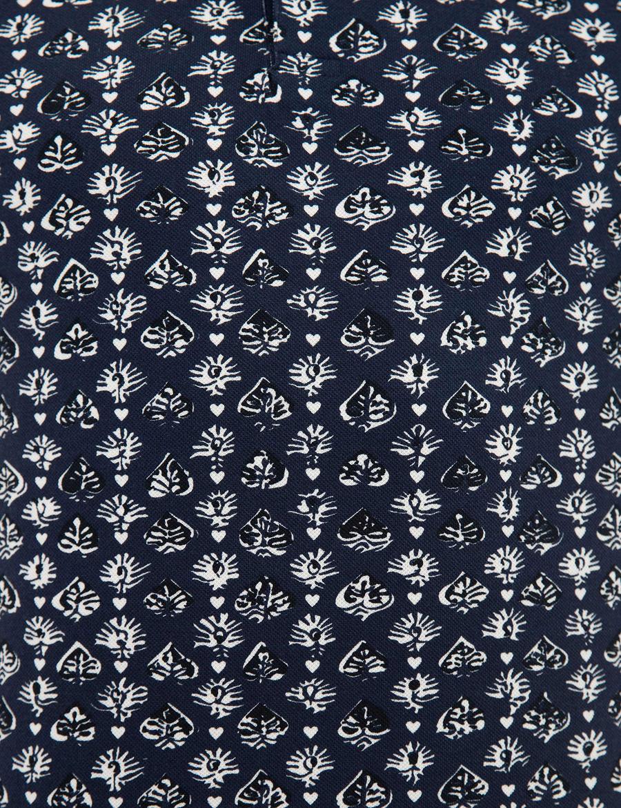 Lacivert Slim Fit Baskılı Polo Yaka Tişört