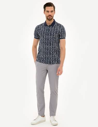 Lacivert Slim Fit Baskılı Polo Yaka Tişört
