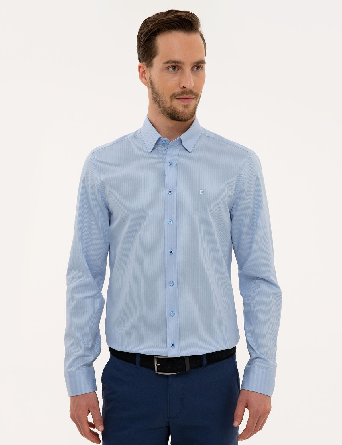 Açık Mavi Slim Fit Armürlü Gömlek - 50219268018