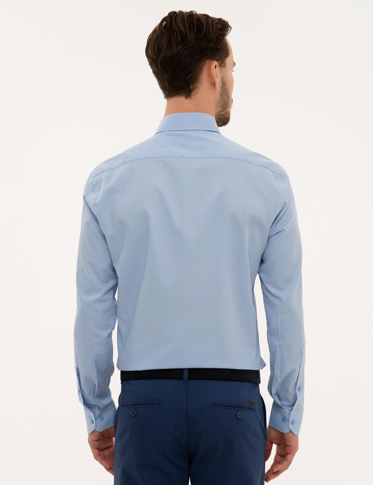 Açık Mavi Slim Fit Armürlü Gömlek - 50219268018