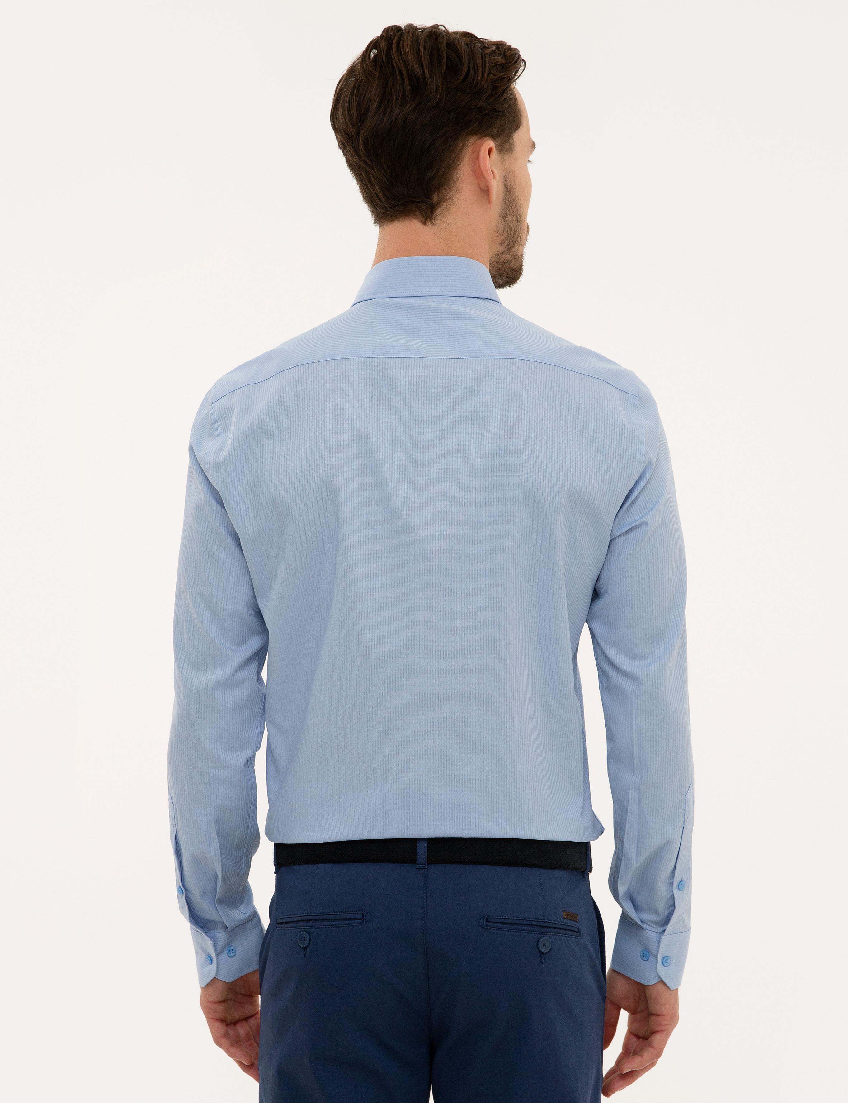 Açık Mavi Slim Fit Armürlü Gömlek