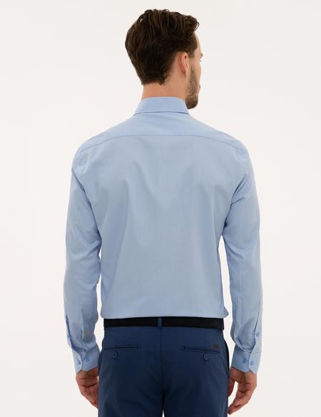 Açık Mavi Slim Fit Armürlü Gömlek - 50219268018