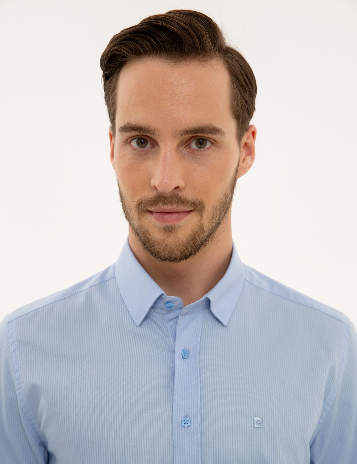 Açık Mavi Slim Fit Armürlü Gömlek