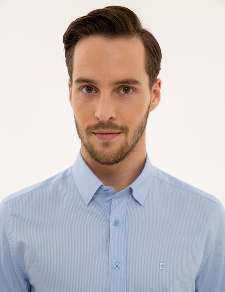 Açık Mavi Slim Fit Armürlü Gömlek - 50219268018