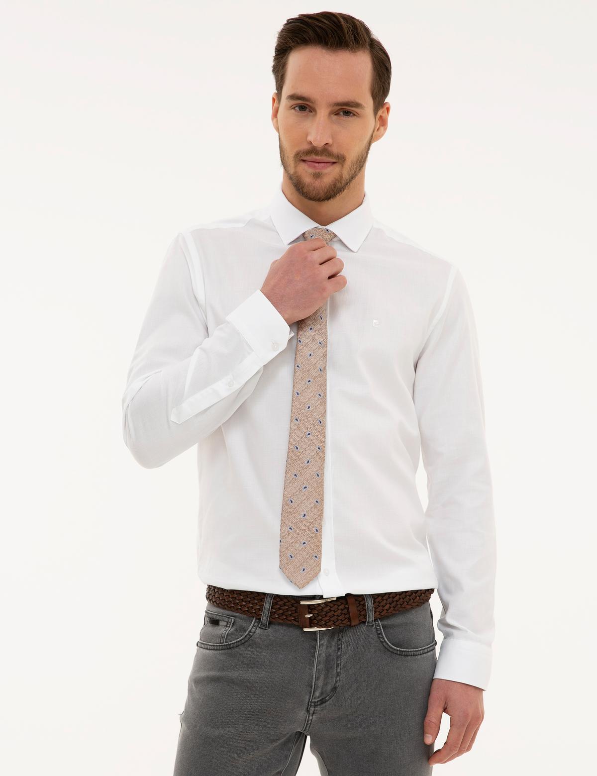 Beyaz Slim Fit Armürlü Gömlek - 50219283001