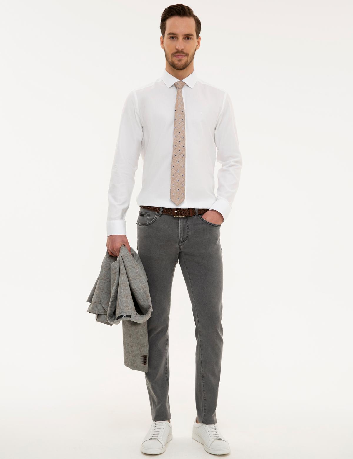 Beyaz Slim Fit Armürlü Gömlek - 50219283001