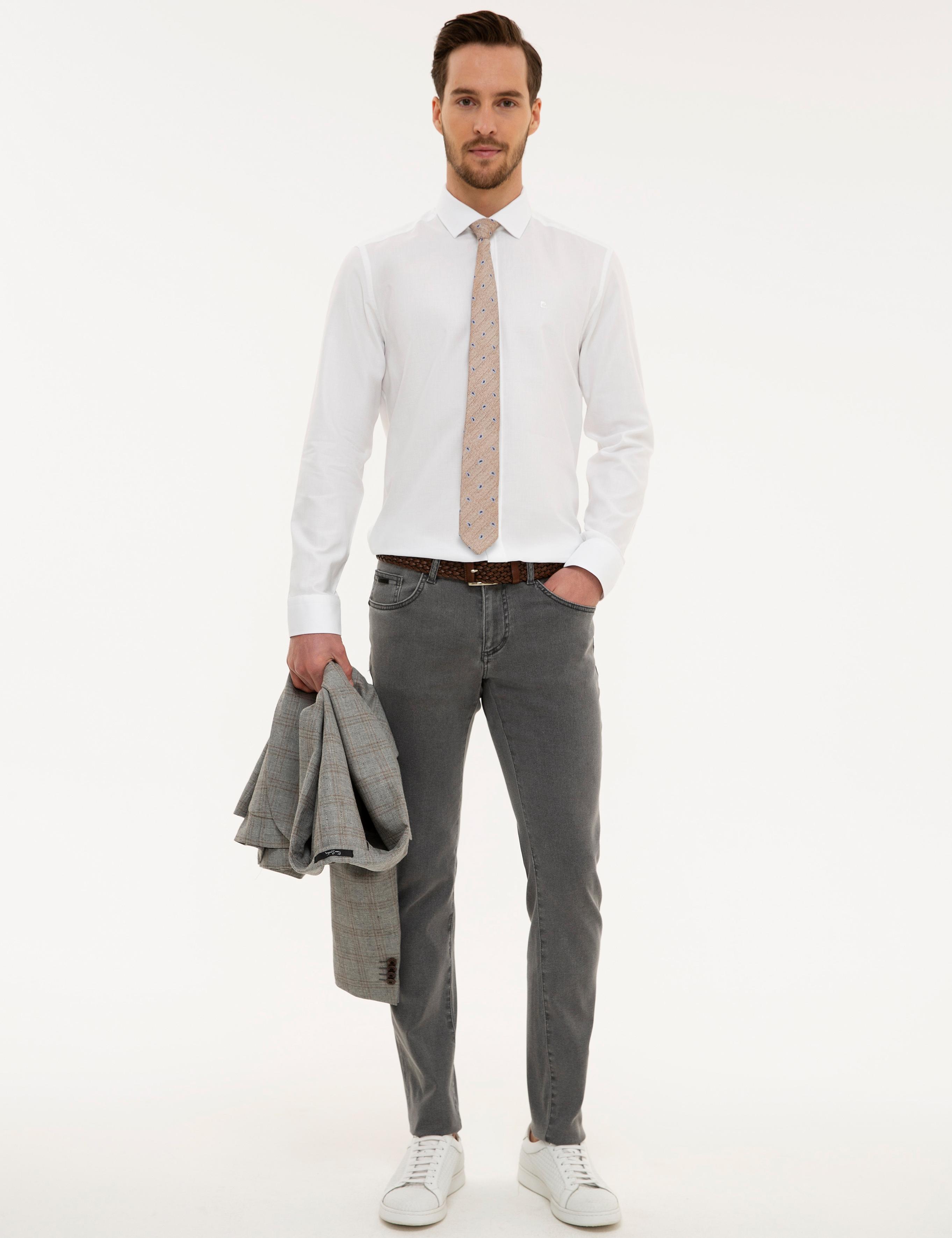 Beyaz Slim Fit Armürlü Gömlek