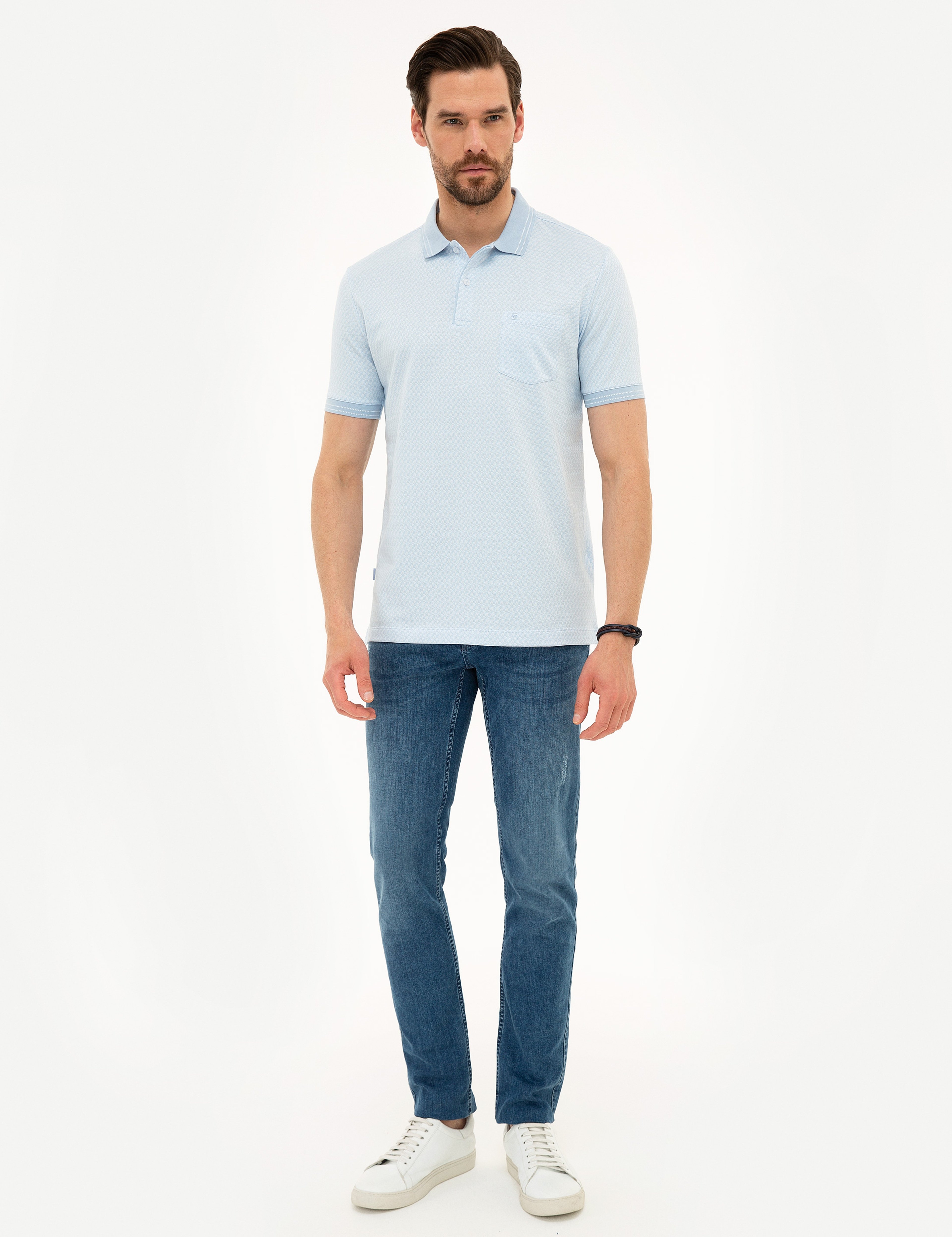 Açık Mavi Regular Fit Polo Yaka Tişört - Image 4