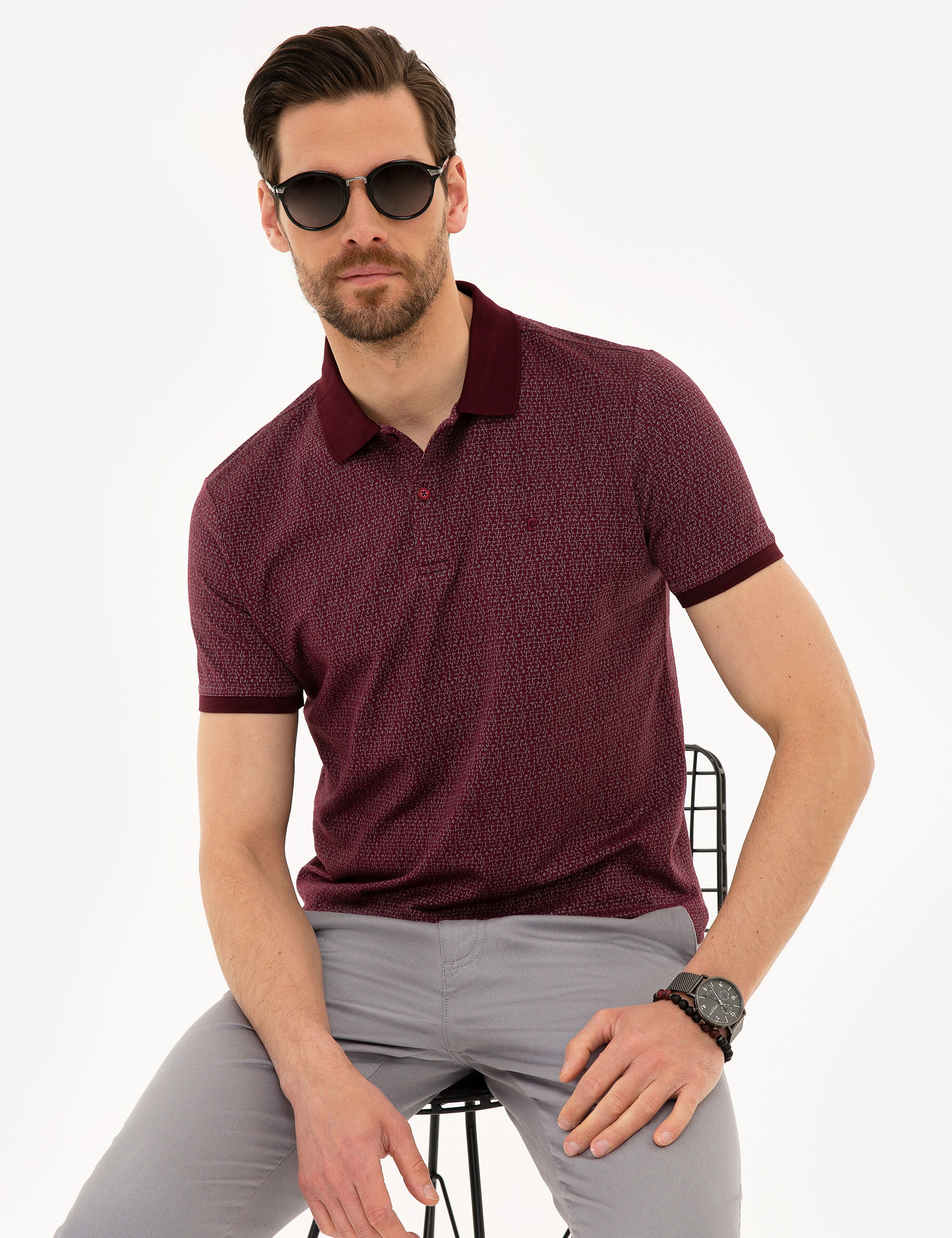 Bordo Slim Fit Polo Yaka T-Shirt