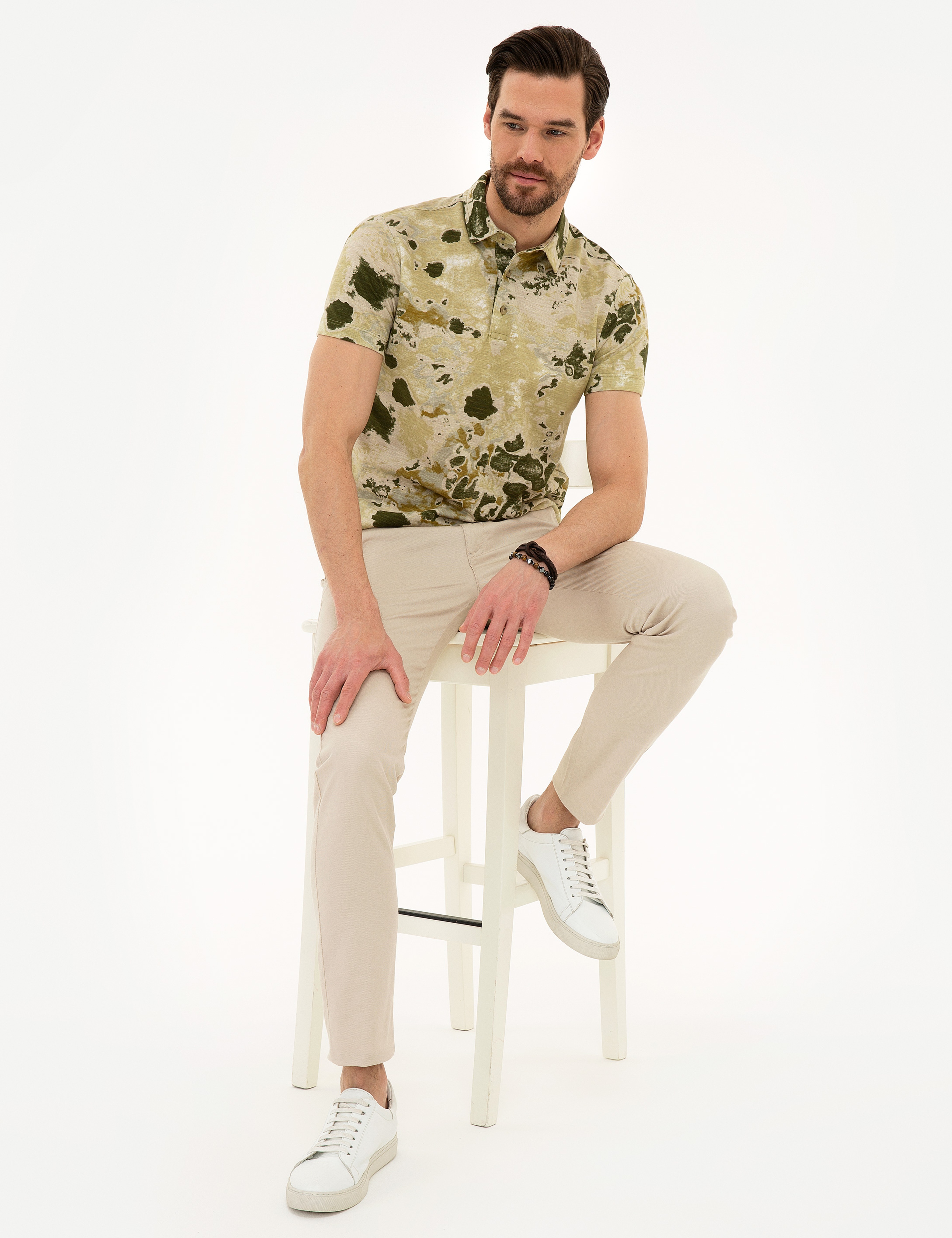 Açık Haki Slim Fit Polo Yaka Tişört - Image 4