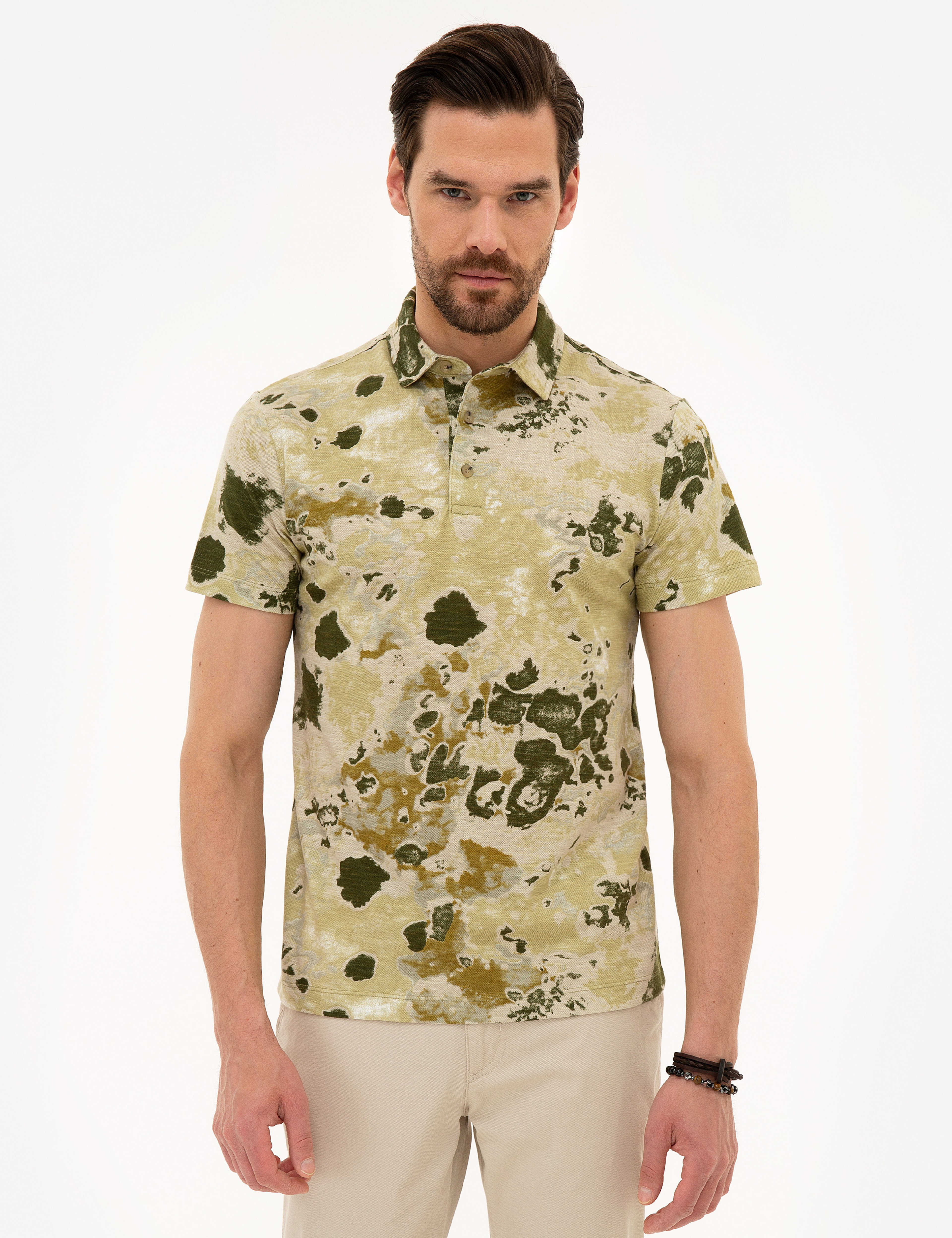 Açık Haki Slim Fit Polo Yaka Tişört - Image 2