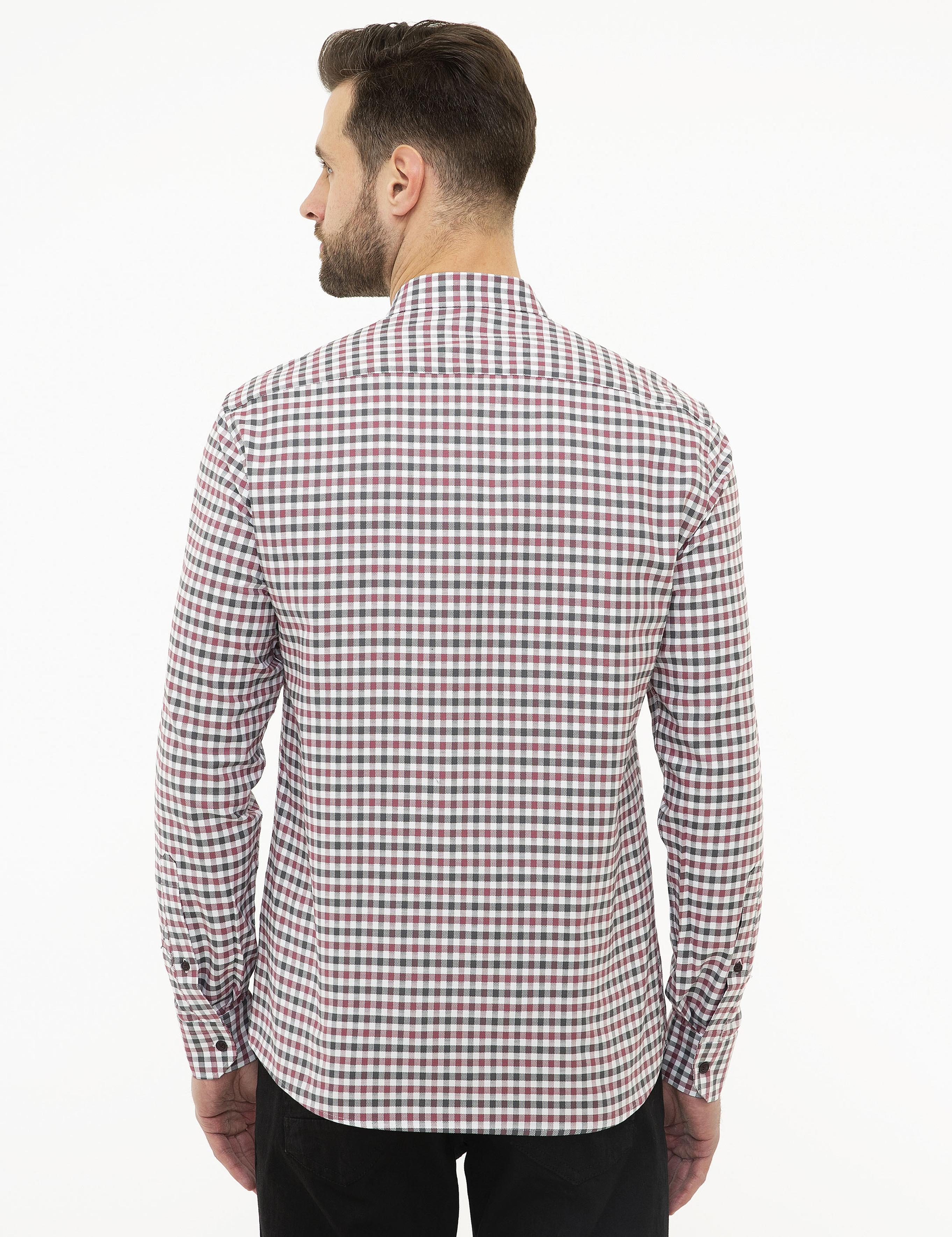 Bordo Slim Fit Uzun Kollu Gömlek