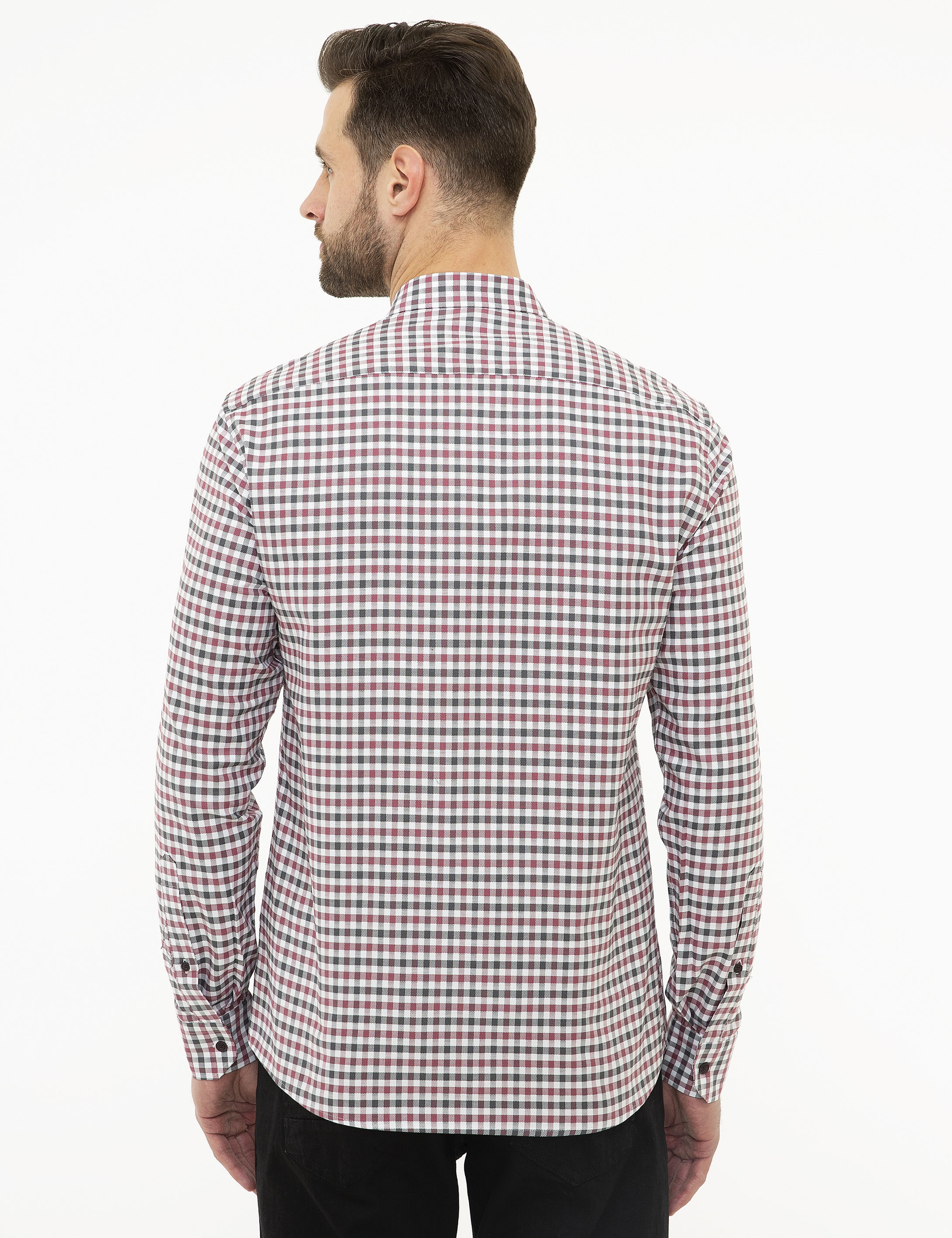 Bordo Slim Fit Uzun Kollu Gömlek - Image 3