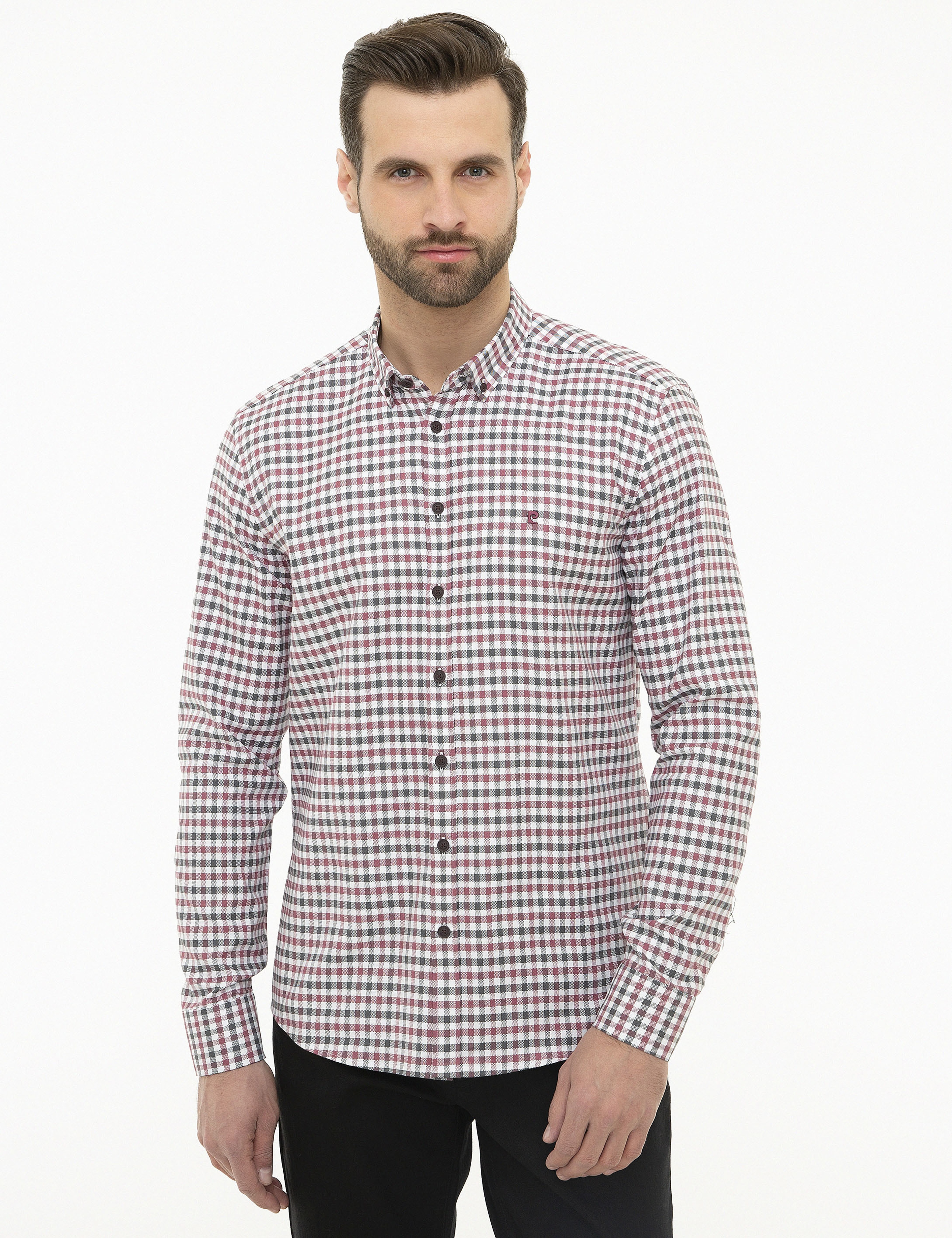 Bordo Slim Fit Uzun Kollu Gömlek - Image 1