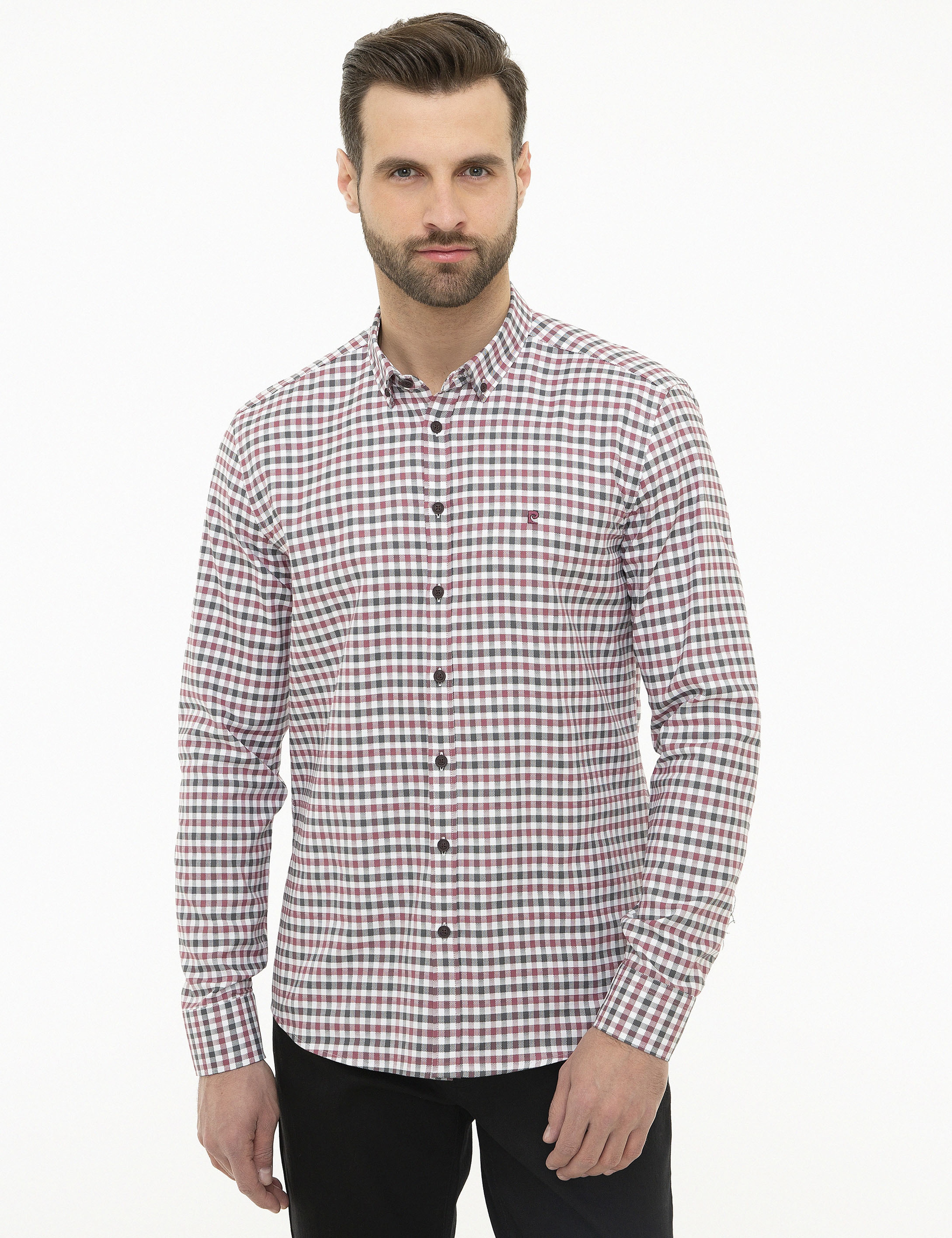 Bordo Slim Fit Uzun Kollu Gömlek