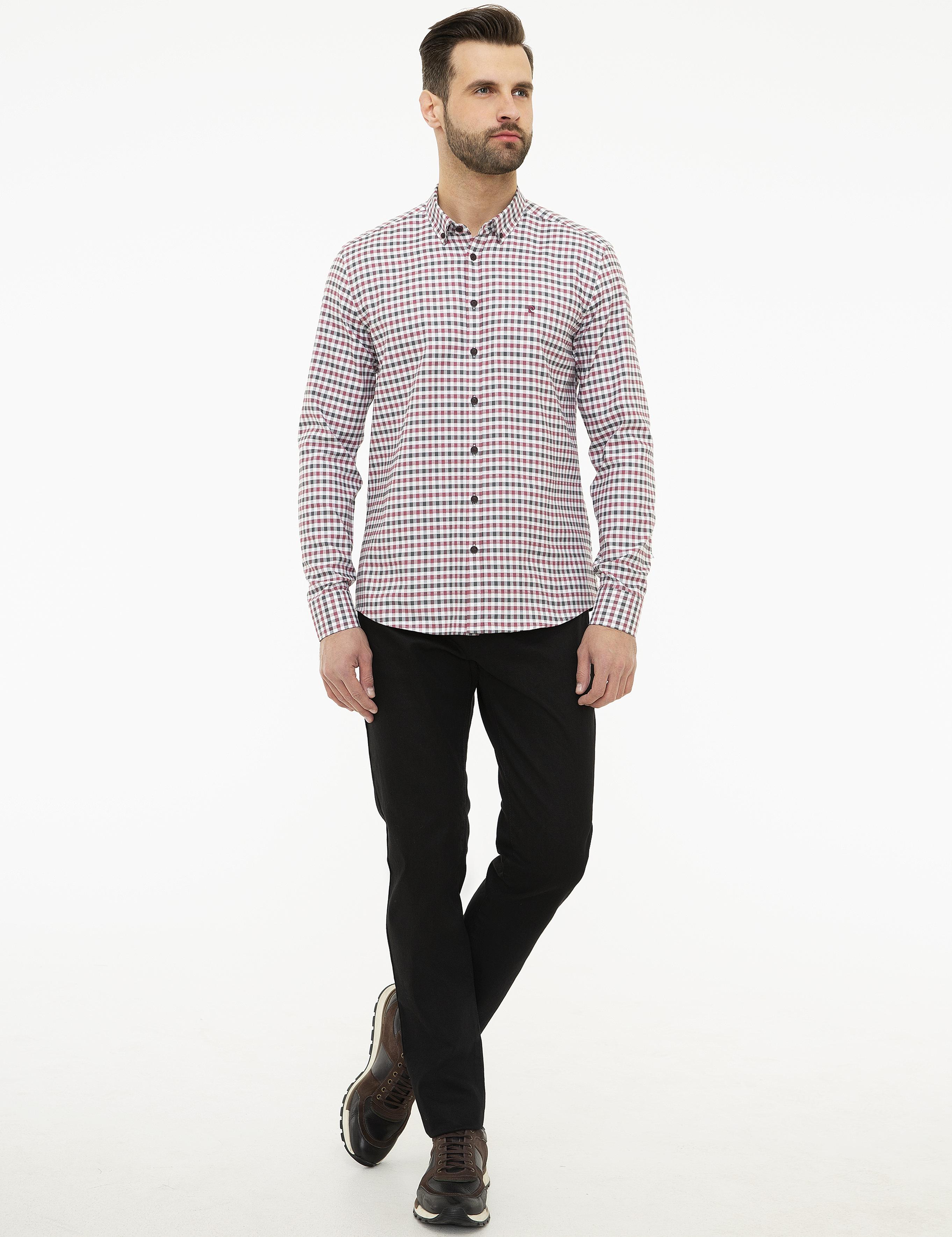 Bordo Slim Fit Uzun Kollu Gömlek