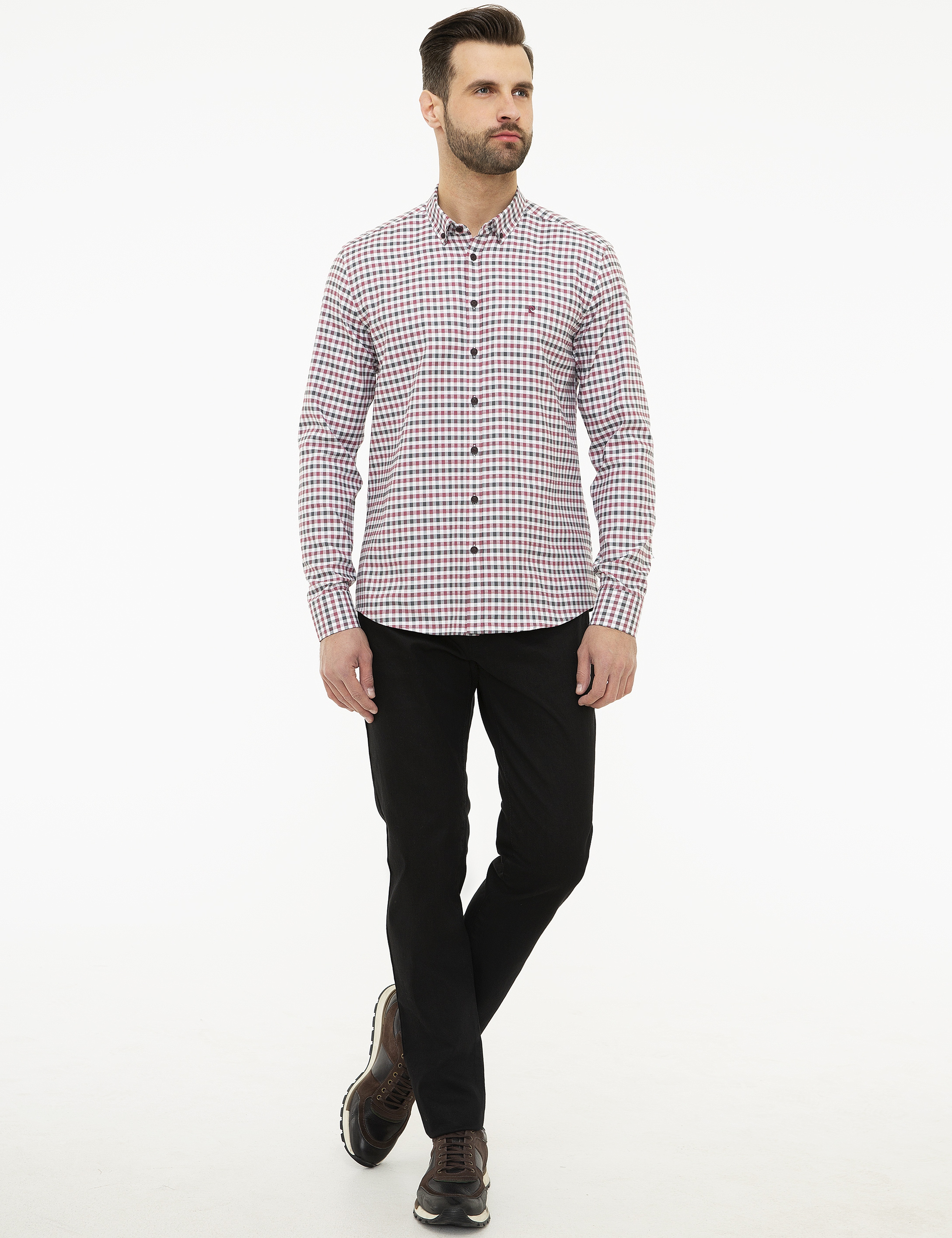 Bordo Slim Fit Uzun Kollu Gömlek