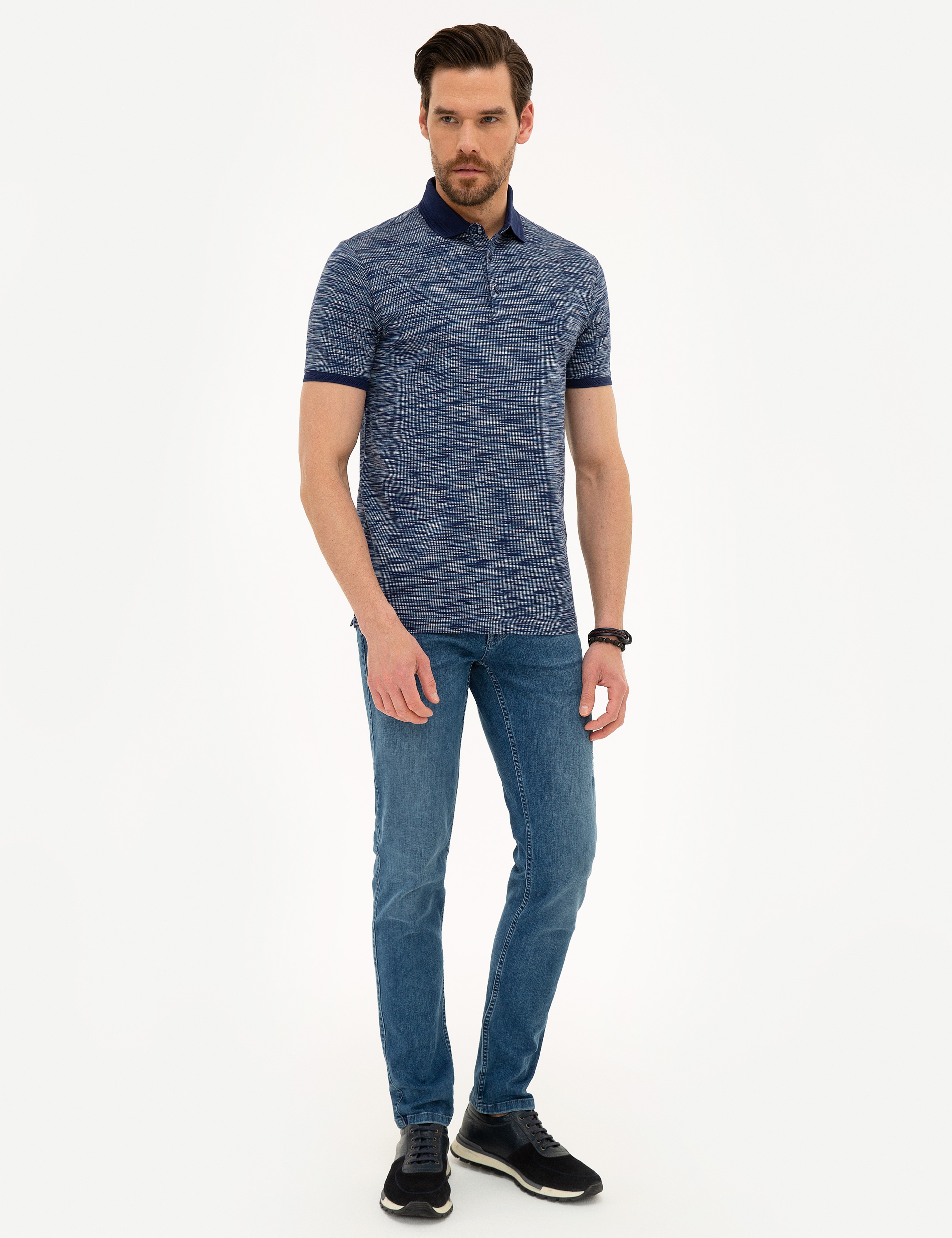 Lacivert Slim Fit Merserize Polo Yaka T-Shirt - Image 4