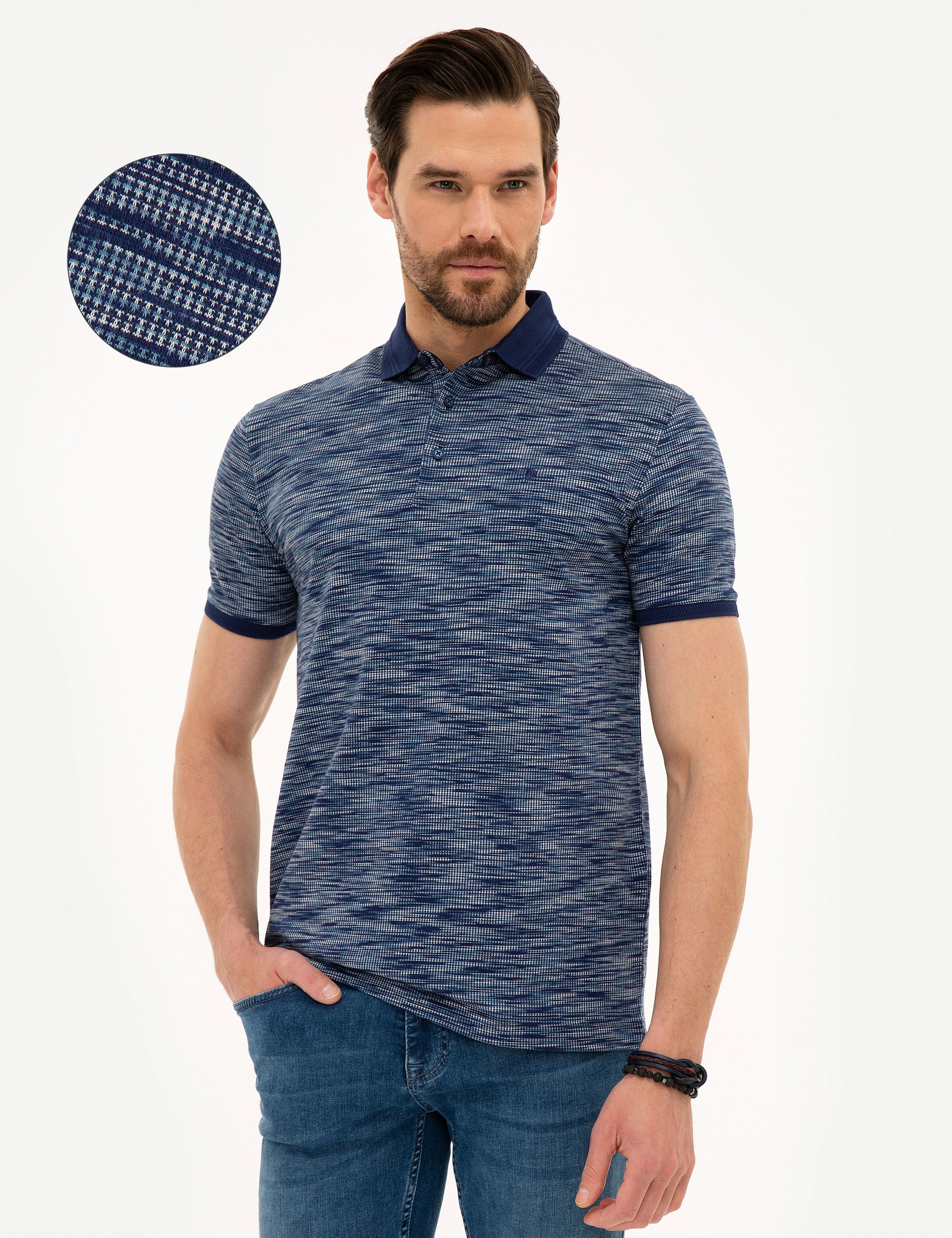 Lacivert Slim Fit Merserize Polo Yaka T-Shirt - Image 1