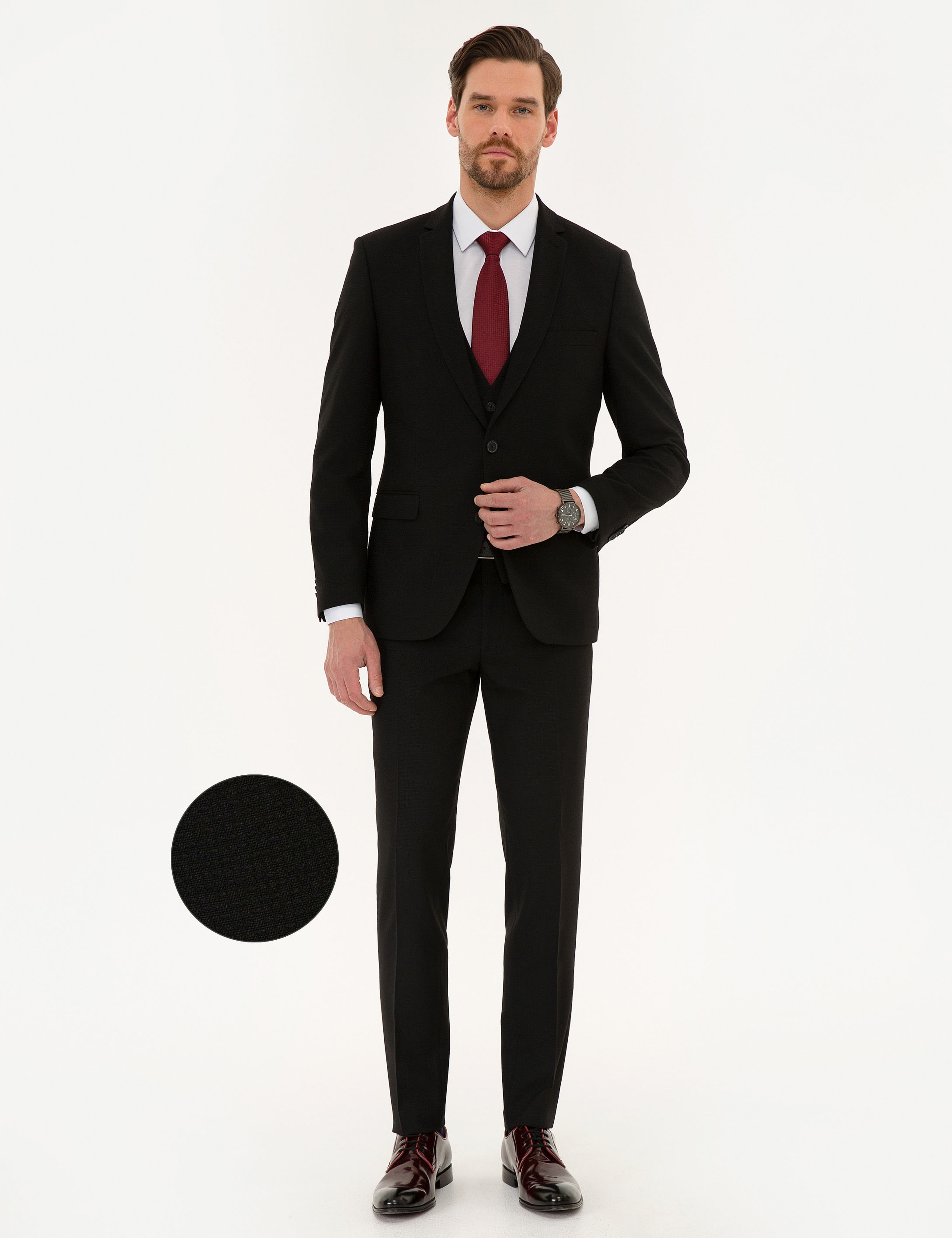 Siyah Ekstra Slim Fit Yelekli Takım Elbise - Image 1