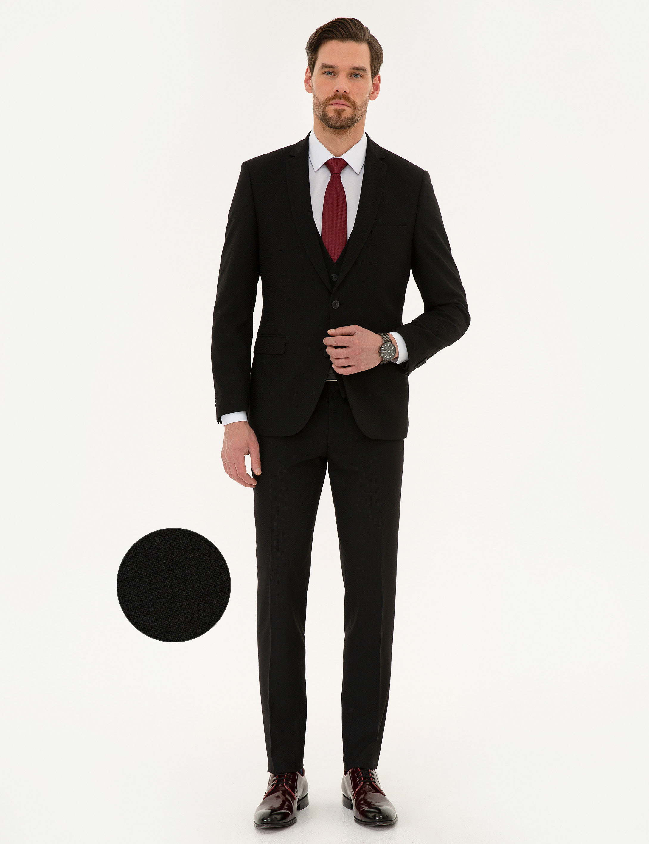 Siyah Ekstra Slim Fit Yelekli Takım Elbise