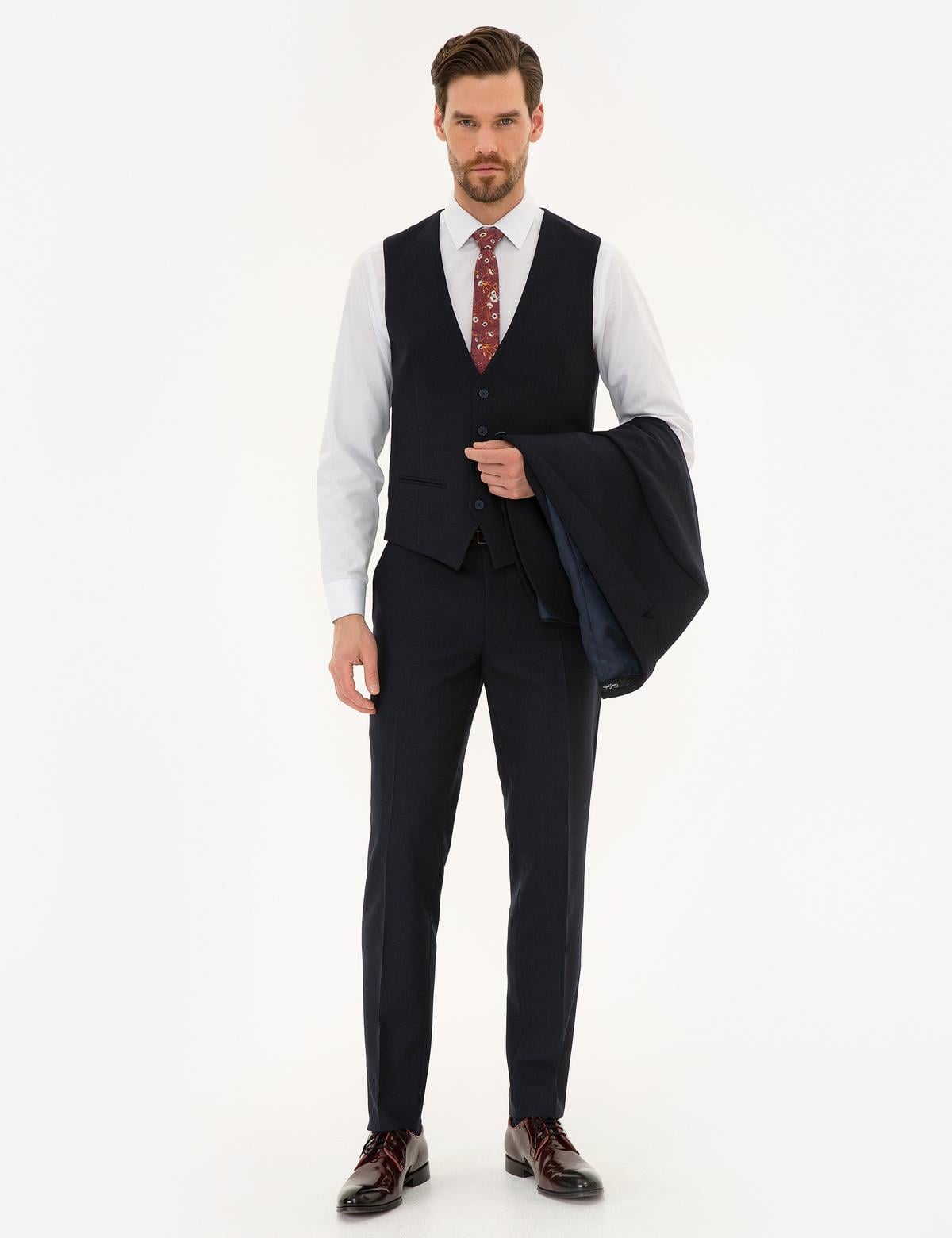 Lacivert Ekstra Slim Fit Yelekli Takım Elbise - 50219930044