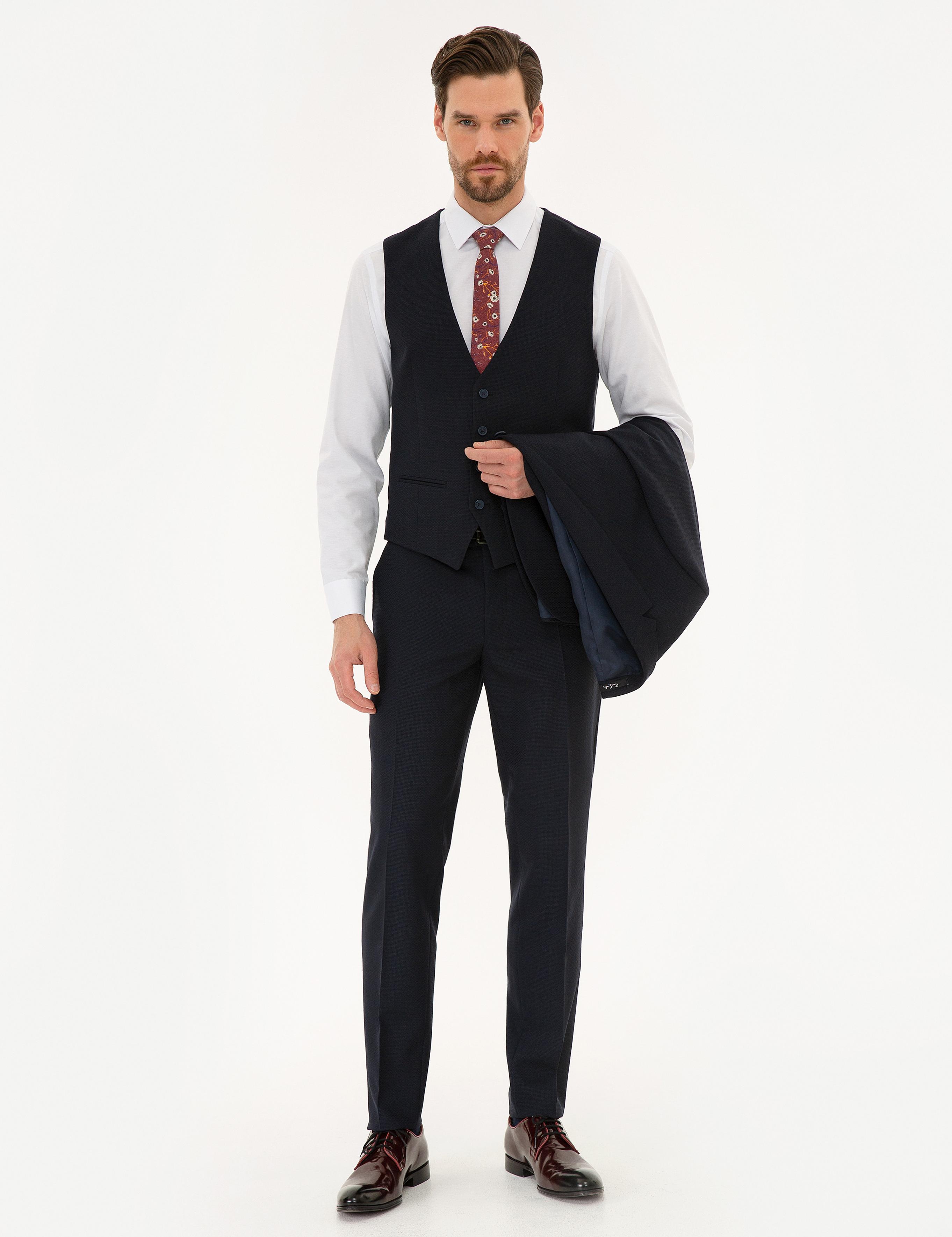 Lacivert Ekstra Slim Fit Yelekli Takım Elbise