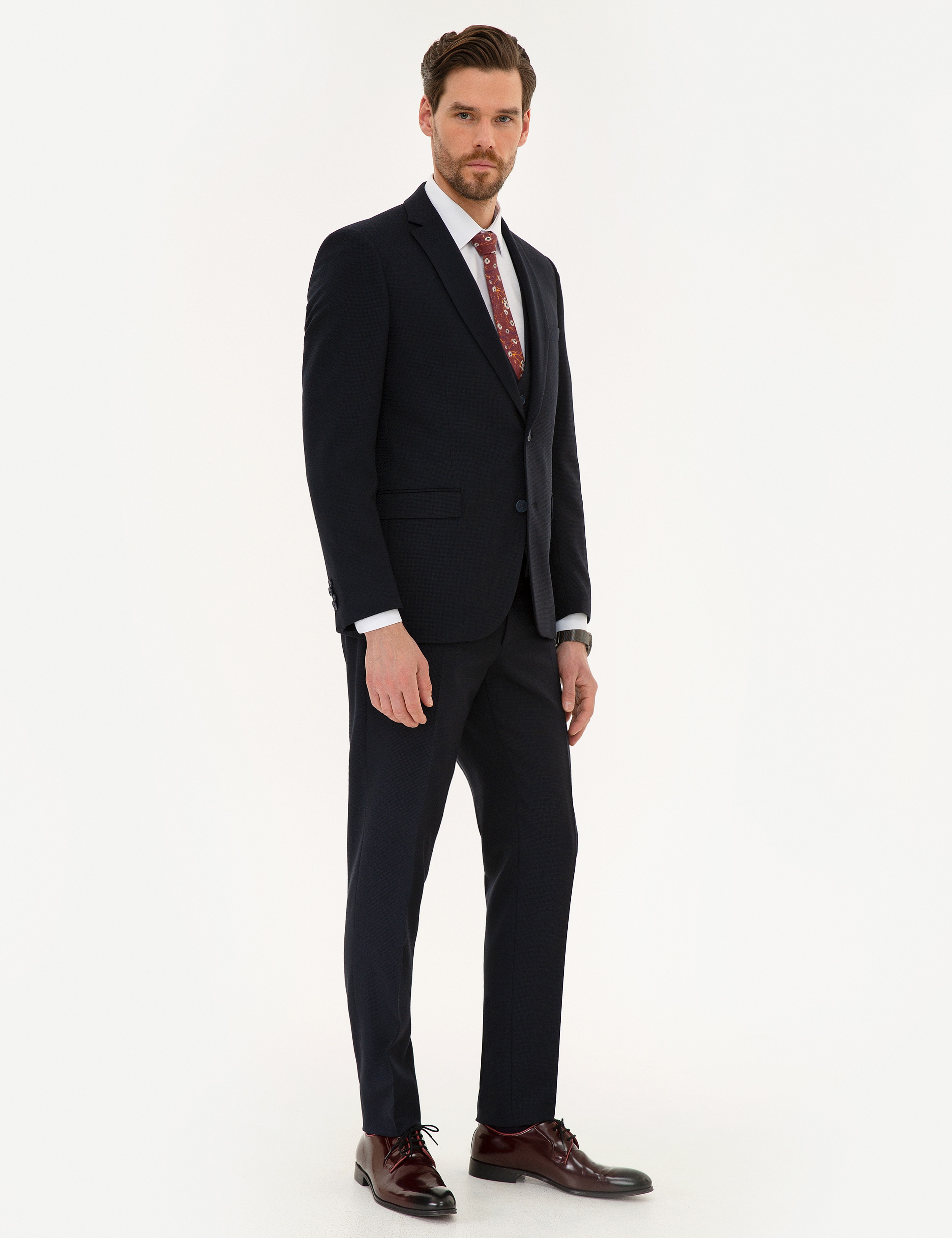 Lacivert Ekstra Slim Fit Yelekli Takım Elbise - Image 4