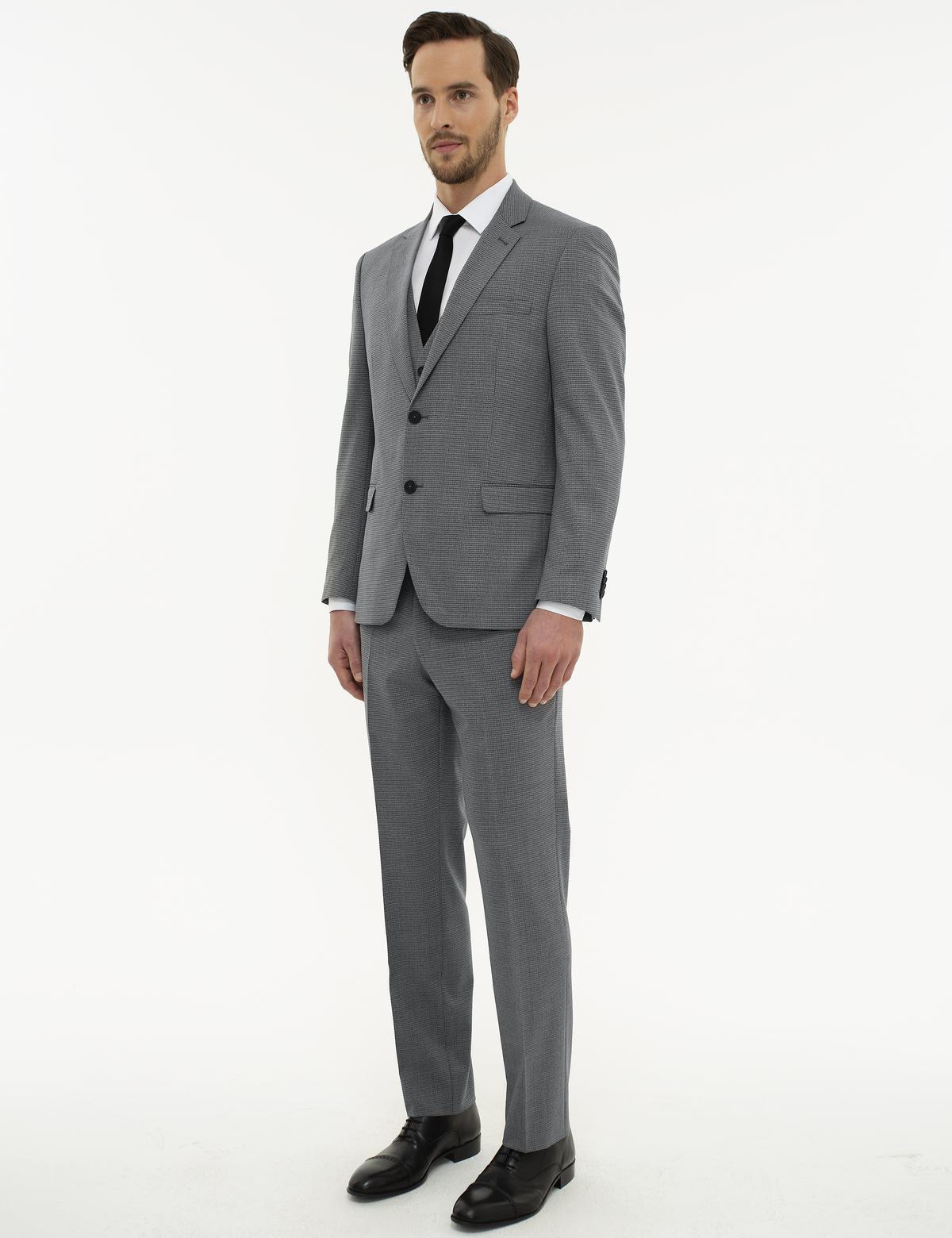 Gri Slim Fit Yelekli Takım Elbise - 50220019005