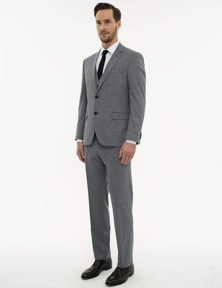 Gri Slim Fit Yelekli Takım Elbise - 50220019005