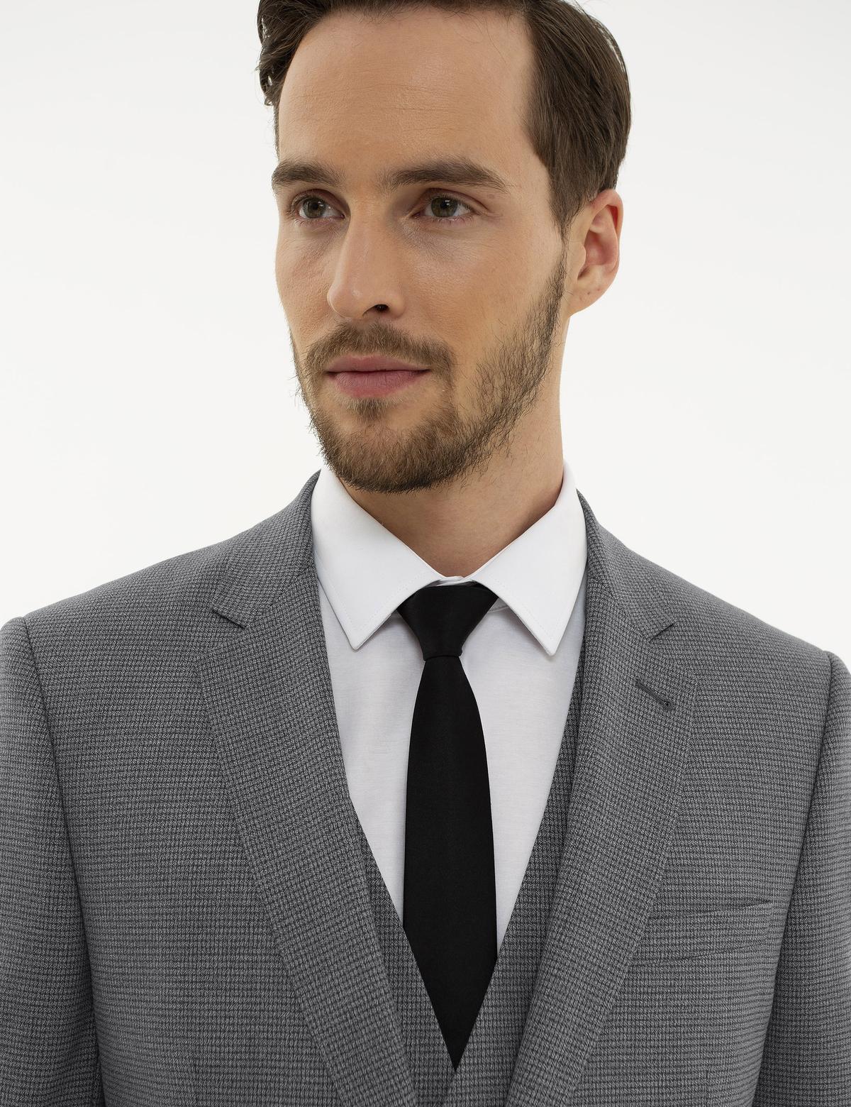 Gri Slim Fit Yelekli Takım Elbise - 50220019005