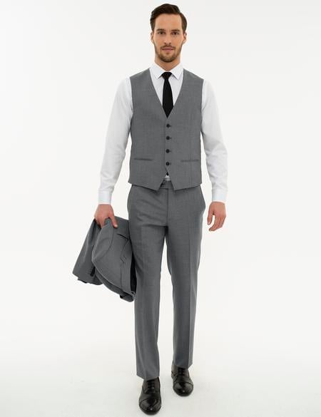 Gri Slim Fit Yelekli Takım Elbise - 50220019005
