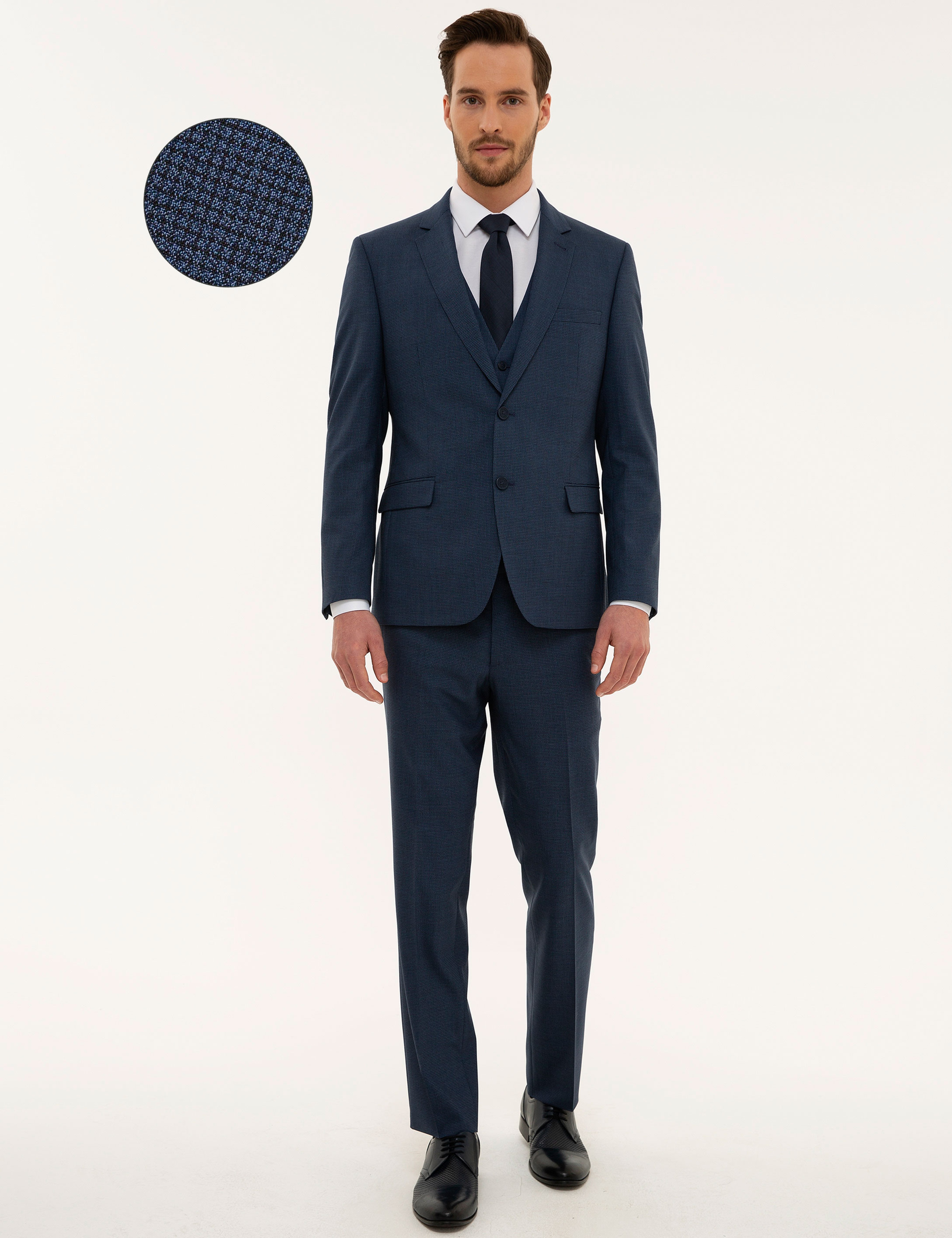 Lacivert Slim Fit Yelekli Takım Elbise - Image 1