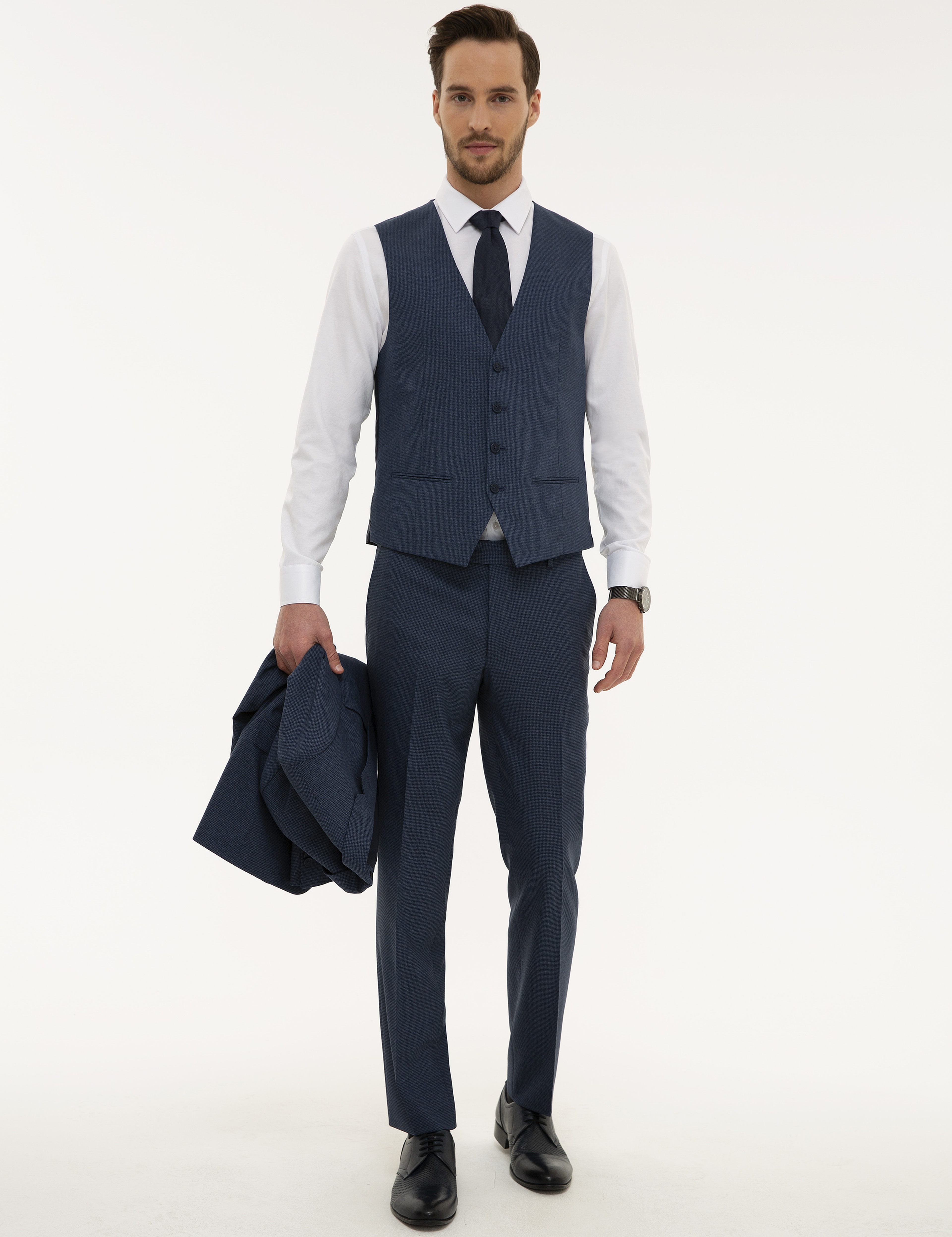 Lacivert Slim Fit Yelekli Takım Elbise - Image 3