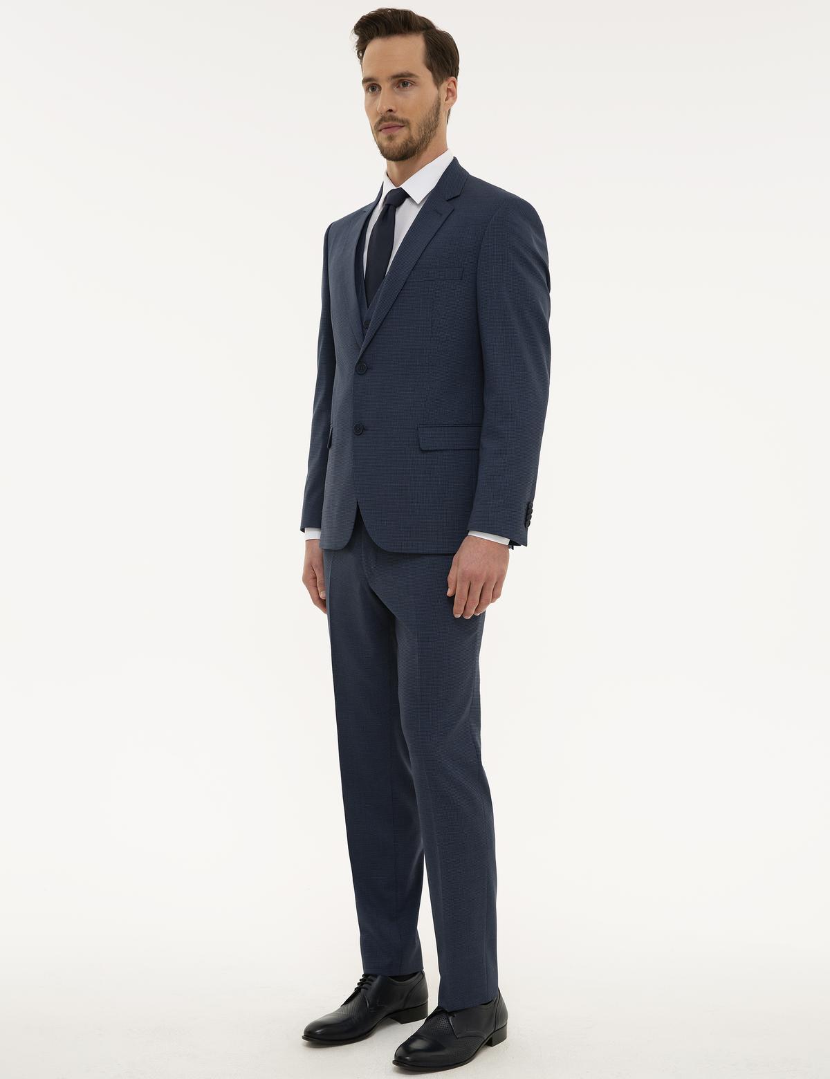 Lacivert Slim Fit Yelekli Takım Elbise - 50220019041