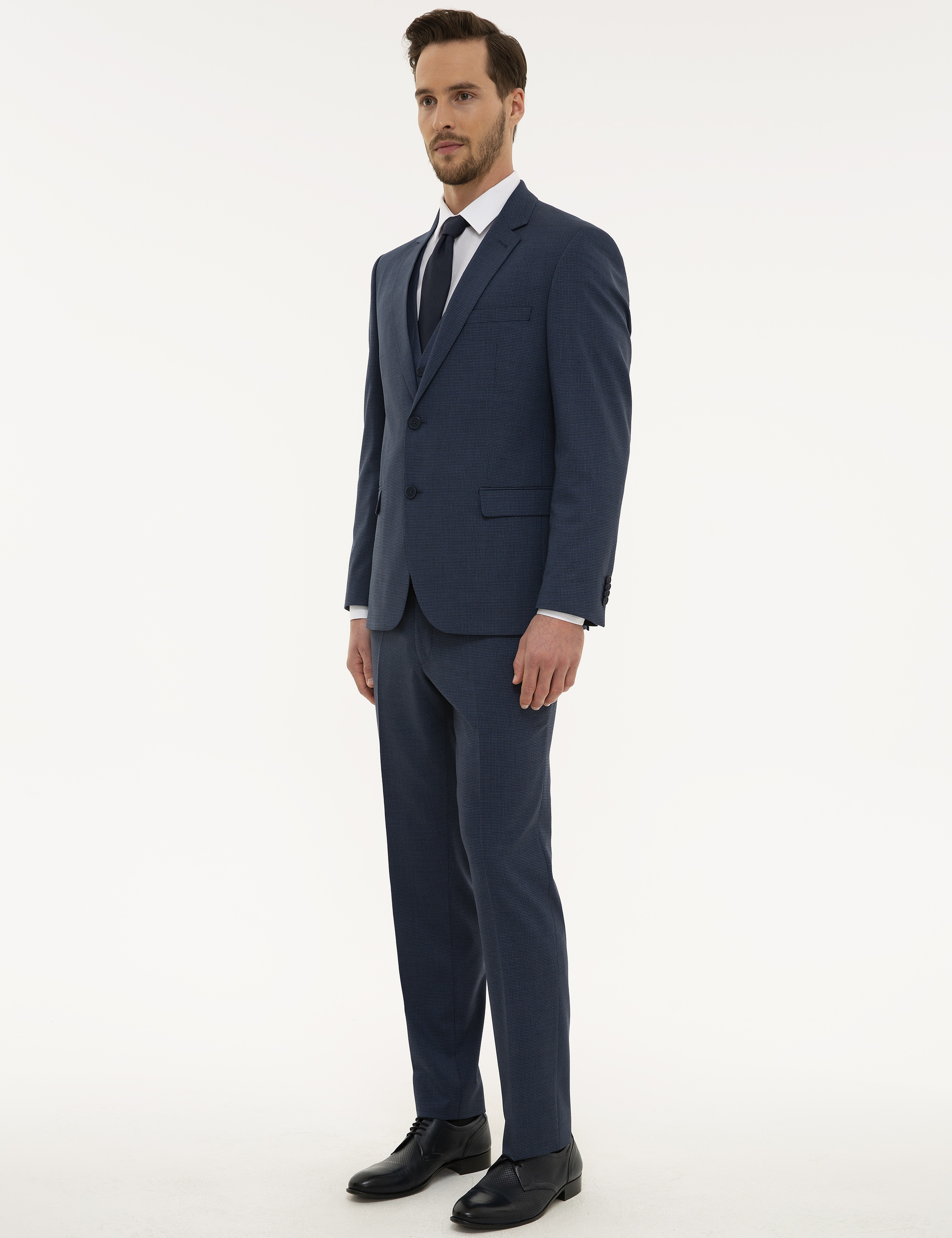 Lacivert Slim Fit Yelekli Takım Elbise - Image 4