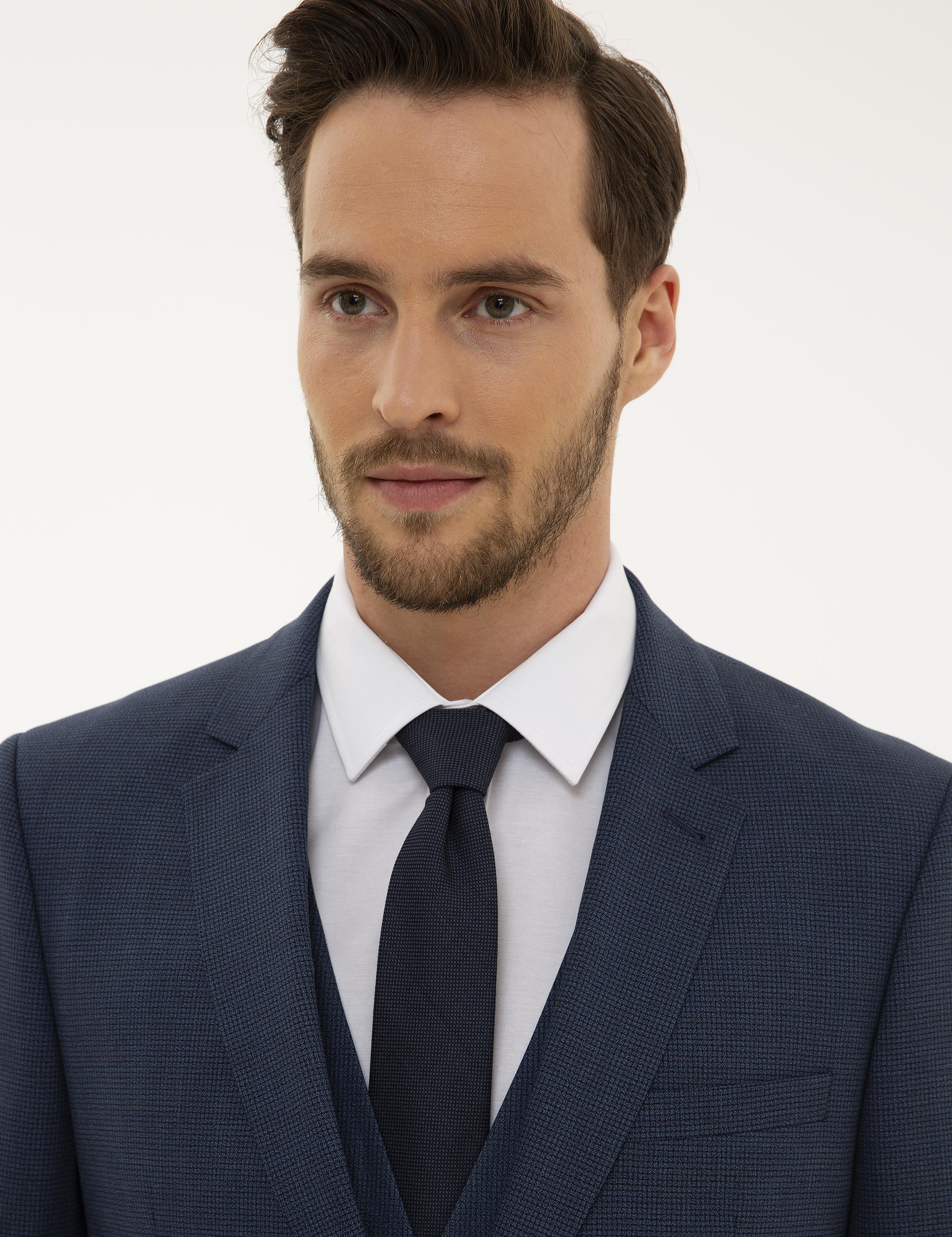 Lacivert Slim Fit Yelekli Takım Elbise