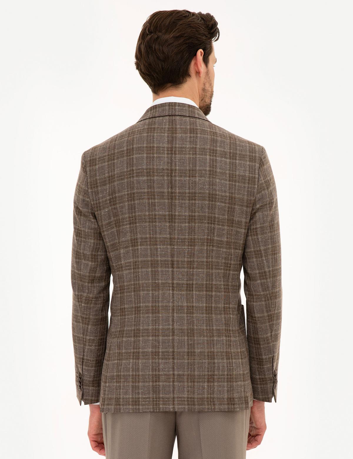 Kahverengi Slim Fit Ekose Ceket - 50220055068