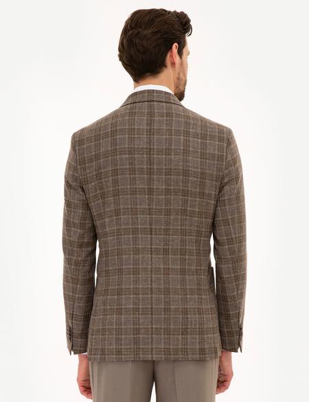 Kahverengi Slim Fit Ekose Ceket - 50220055068