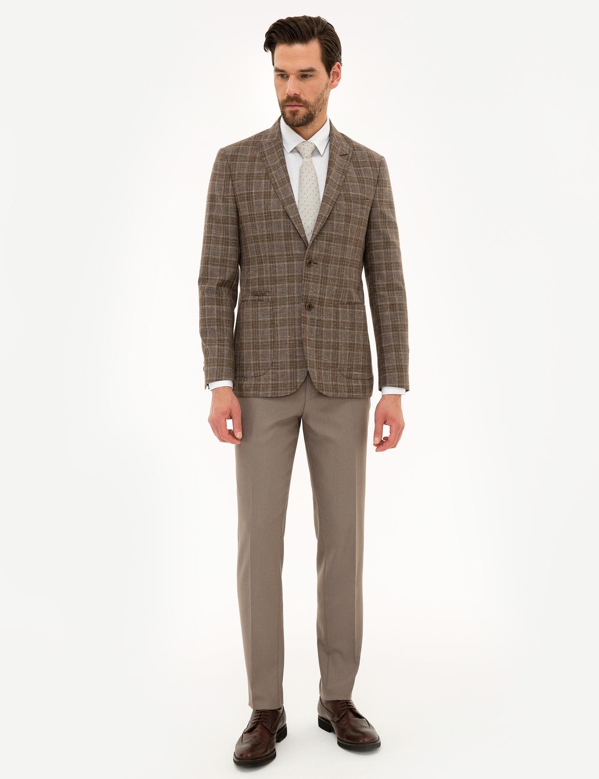 Kahverengi Slim Fit Ekose Ceket - 50220055068