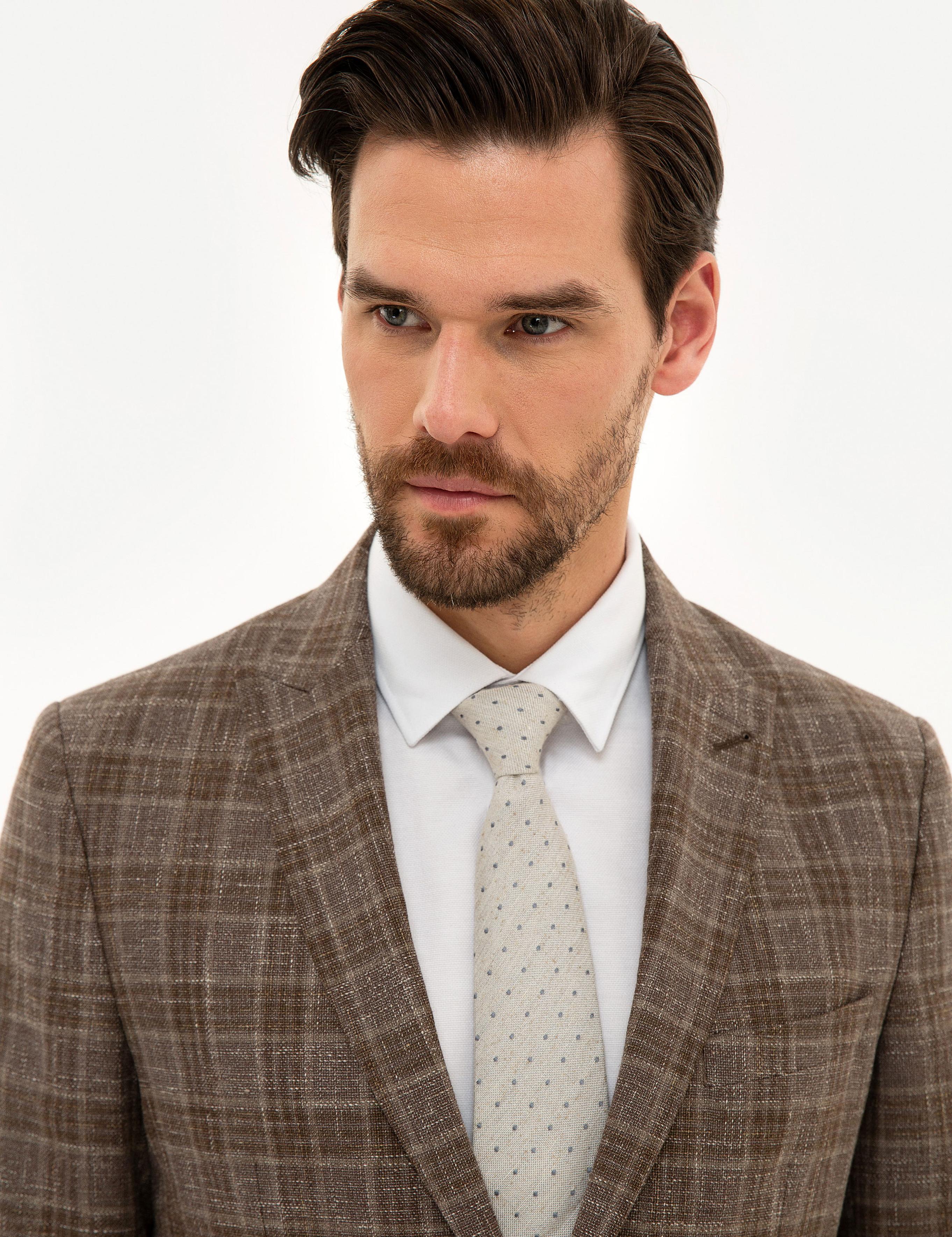 Kahverengi Slim Fit Ekose Ceket