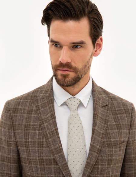 Kahverengi Slim Fit Ekose Ceket - 50220055068