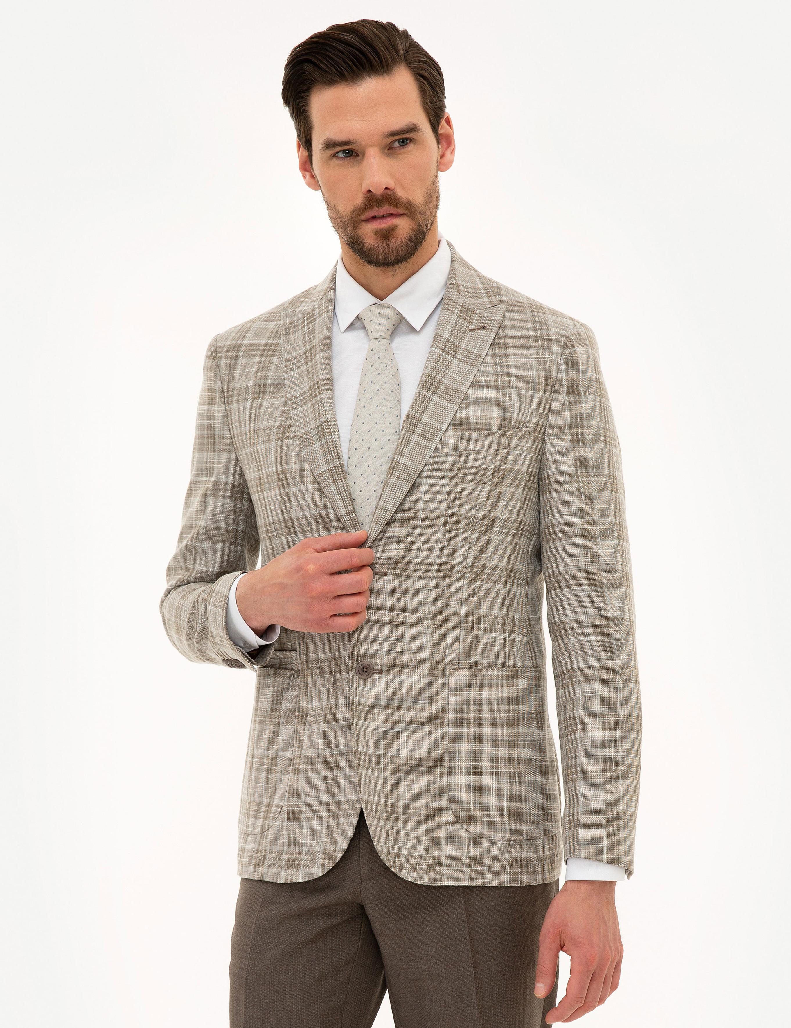 Kum Slim Fit Ekose Ceket